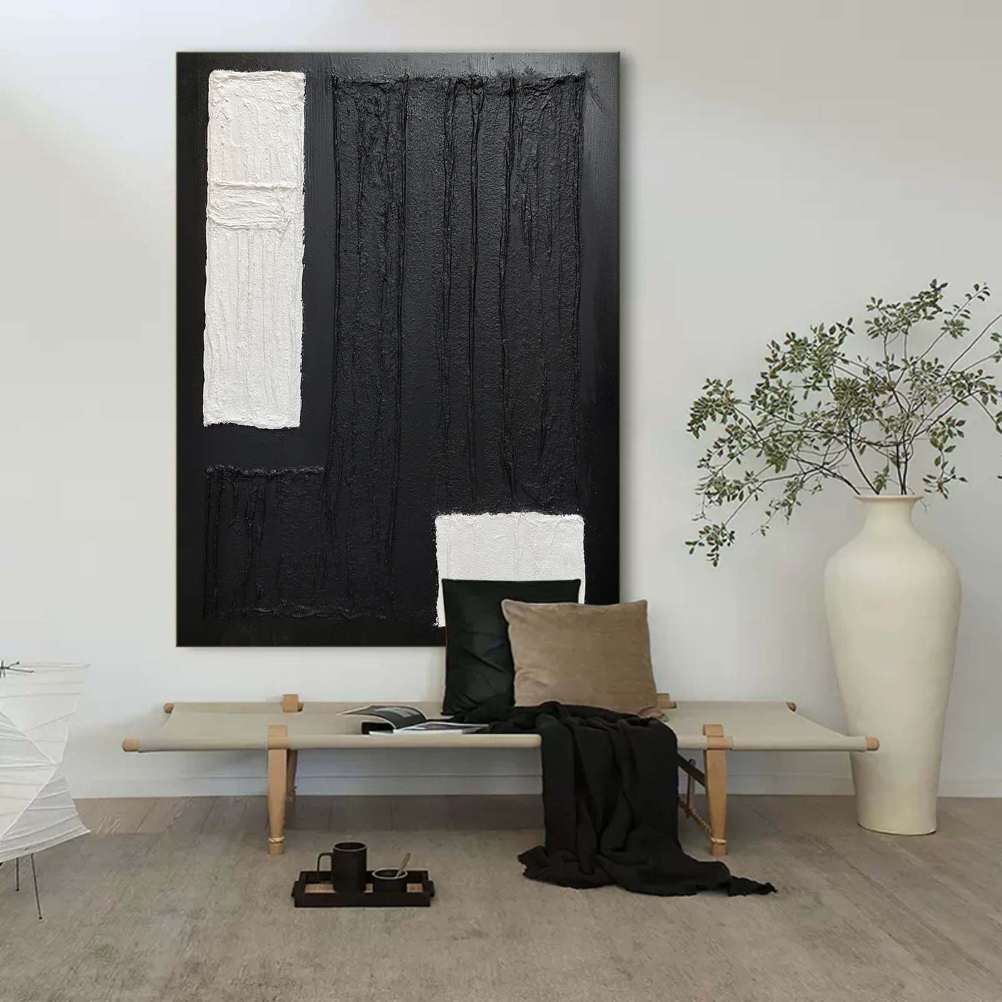Wall Art Black White Geometric Block Abstract