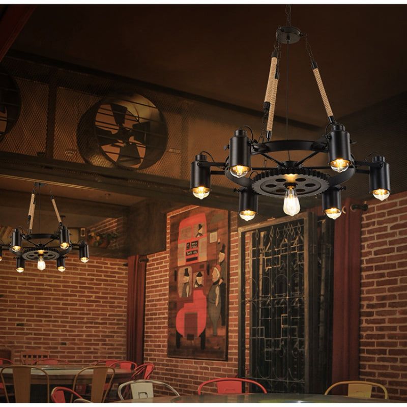 Epoch Industrial LED Pendant Light Black Metal/Rope Cafe/Bar - Neutralighting