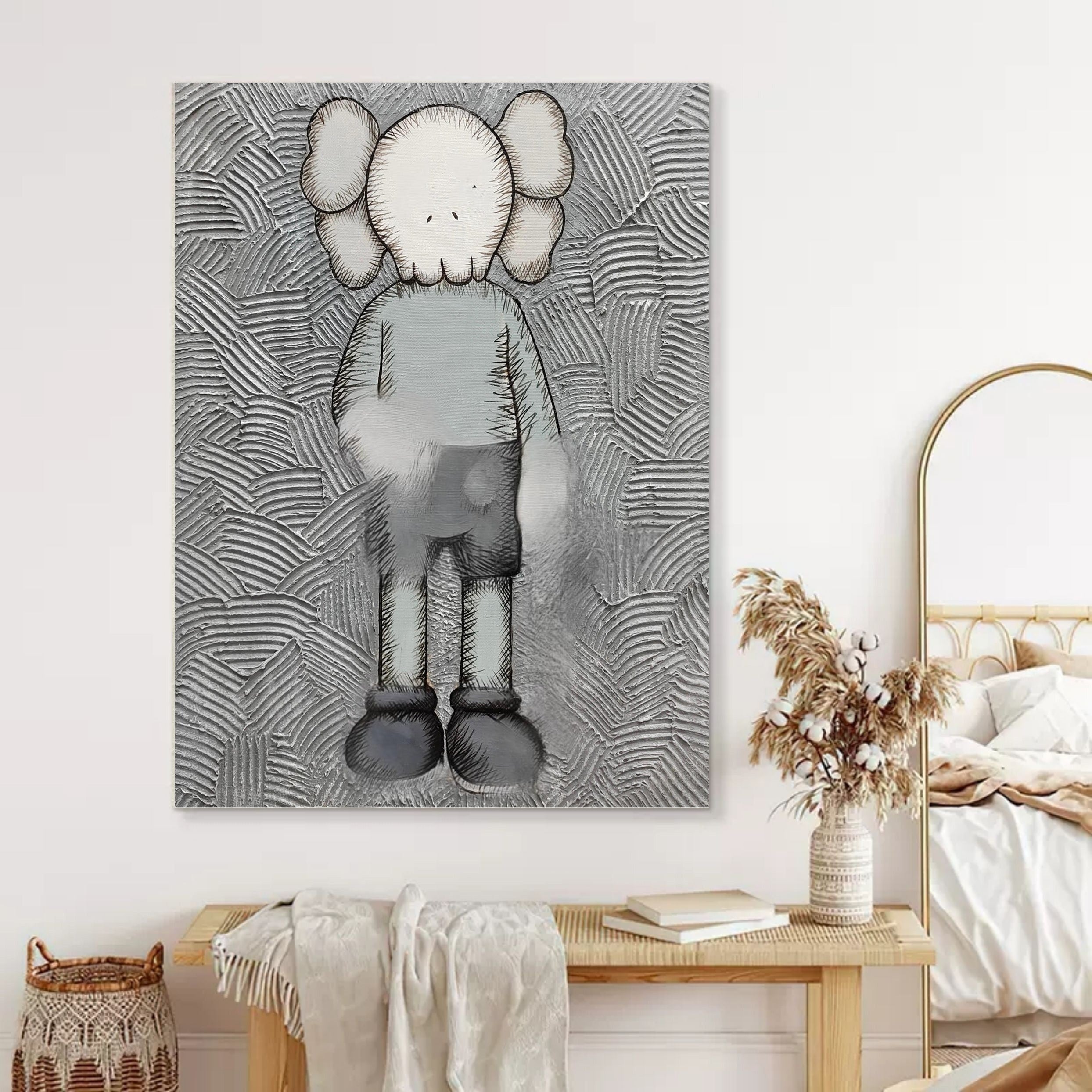 Kaws Companion with Pink Doll Pop Art Painting