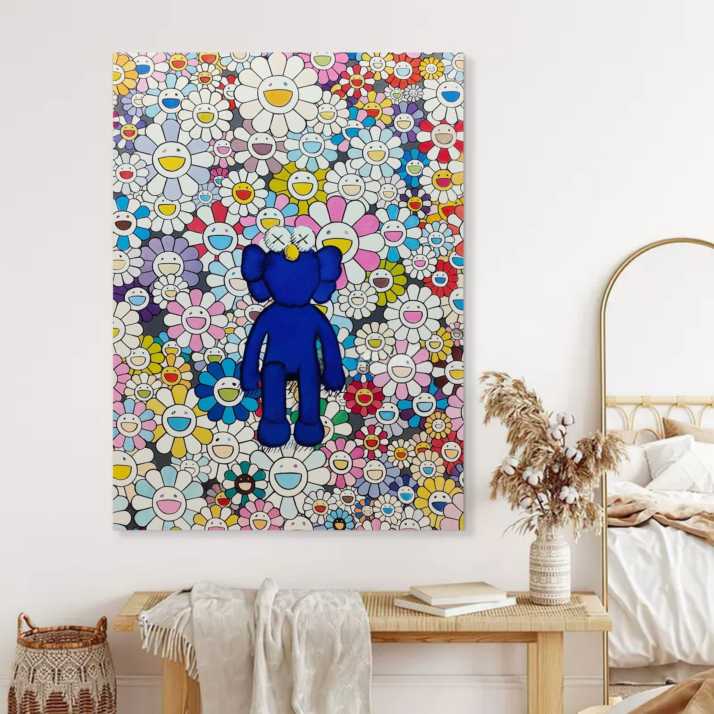 Wall Art Blue Kaws Murakami Flower