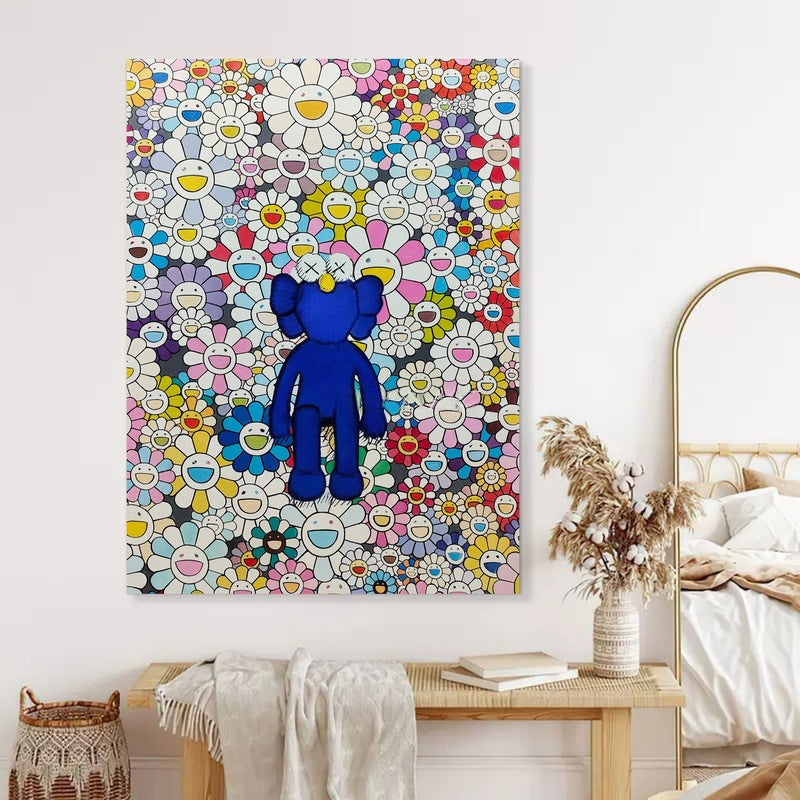 Wall Art Blue Kaws Murakami Flower