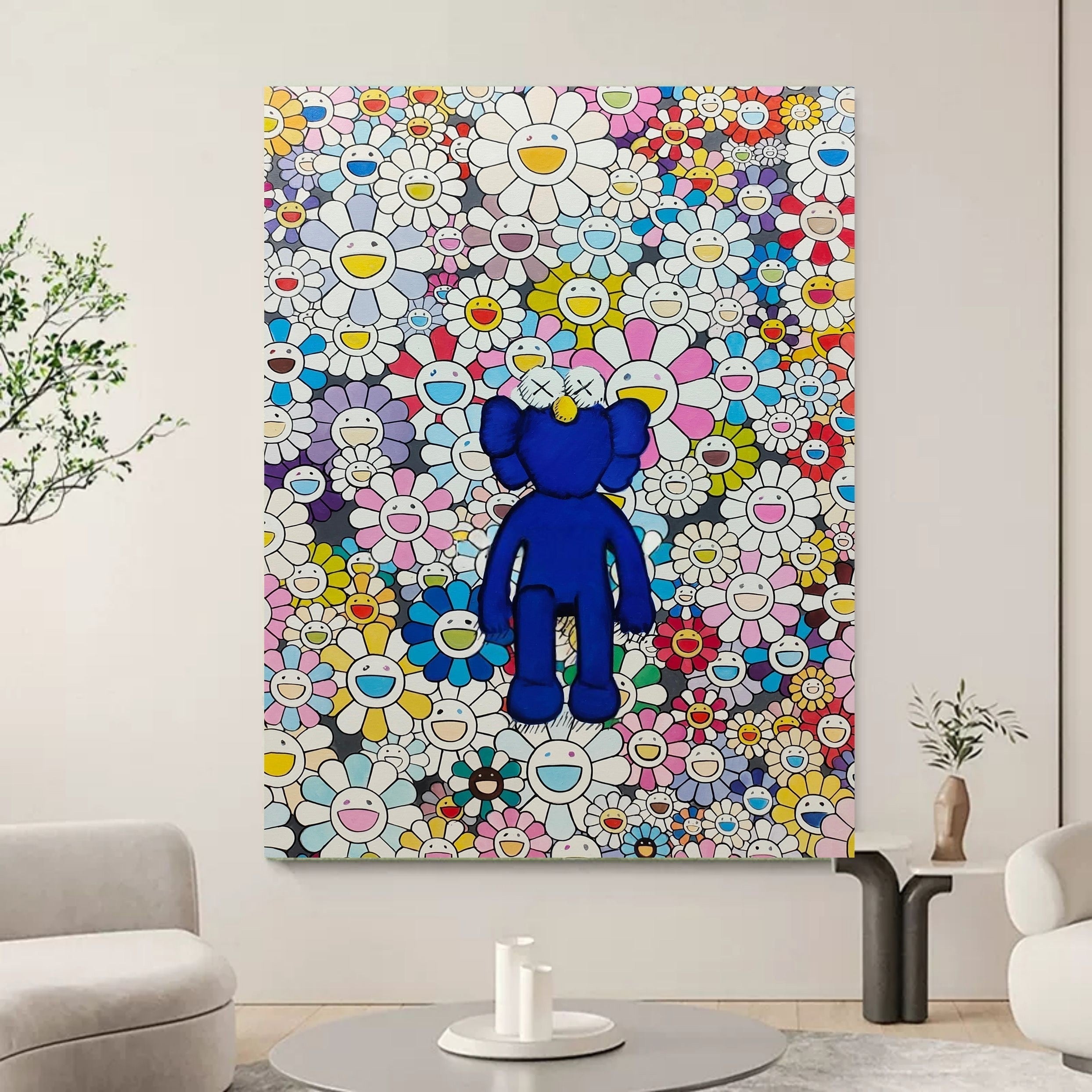 Wall Art Blue Kaws Murakami Flower
