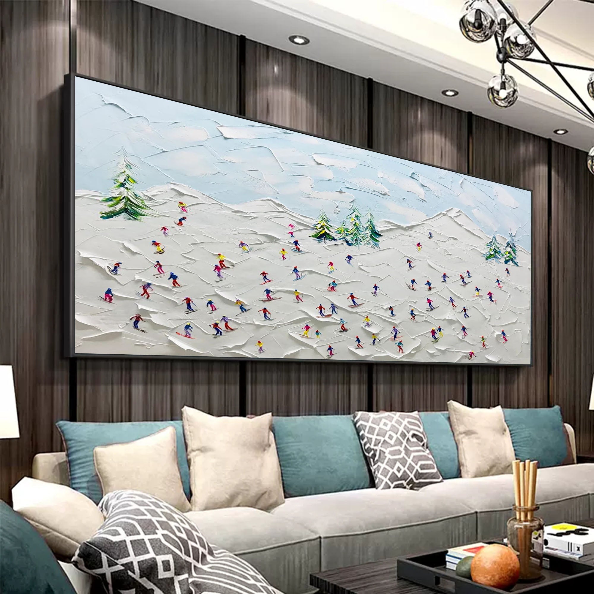 Wall Art Colorful Ski Resort Mountain Scene