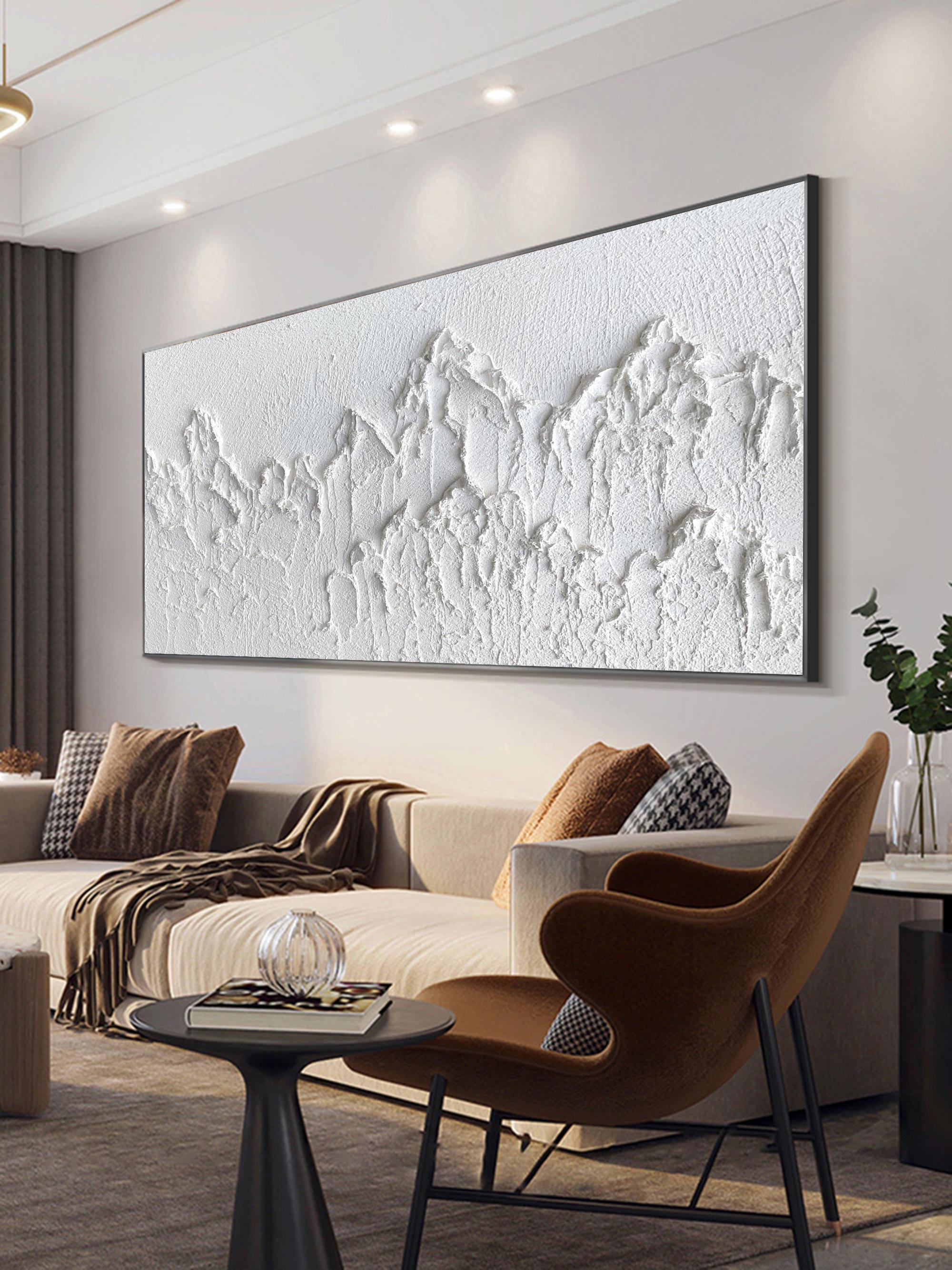 Minimalist White Mountain Textured Canvas Wall Art