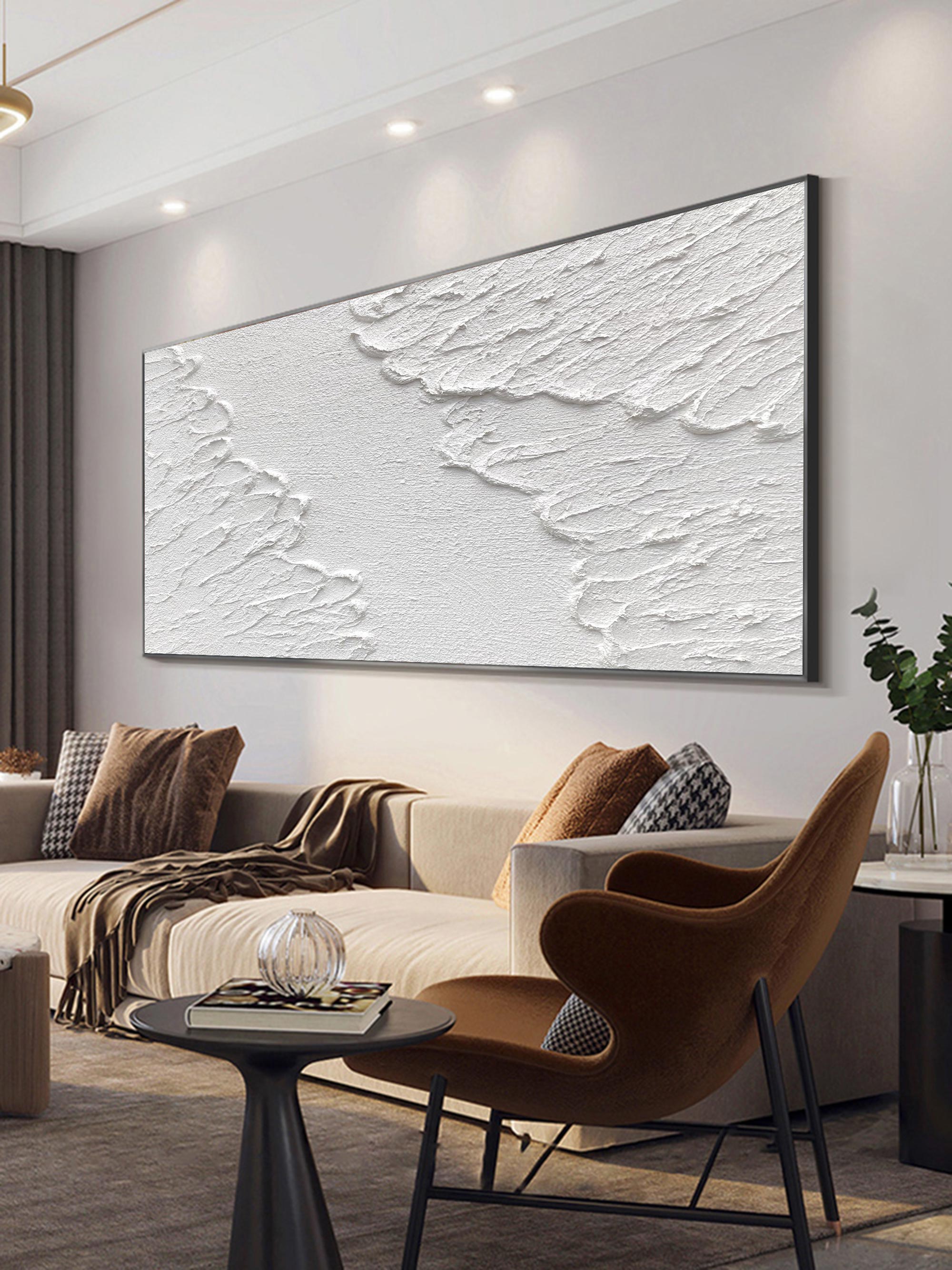 Large 3D Textured White Abstract Relief Oil Acrylic Linen Canvas Painting