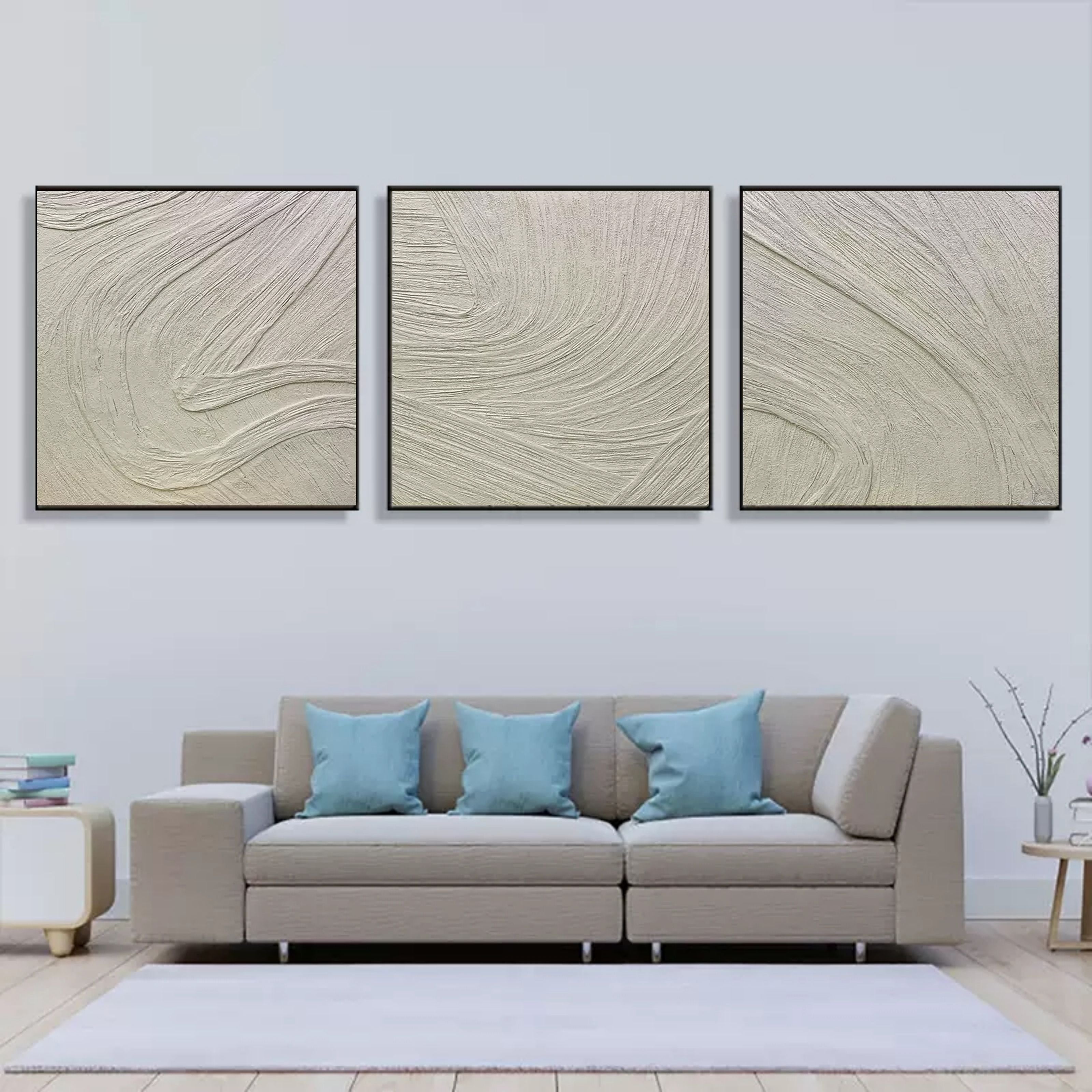 Wall Art Neutral Beige Organic Flow Wave Triptych