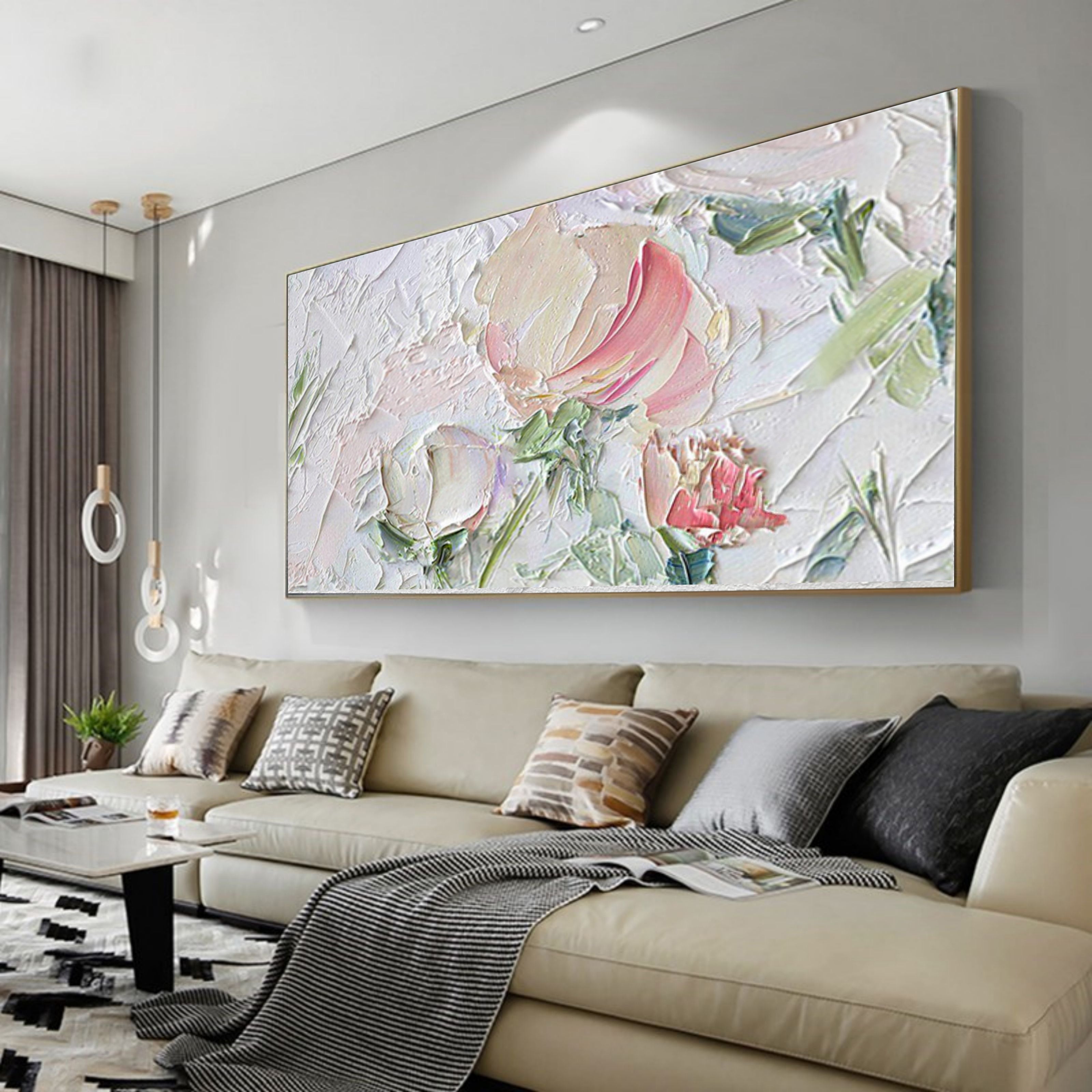 Soft Pink Roses Impasto Painting
