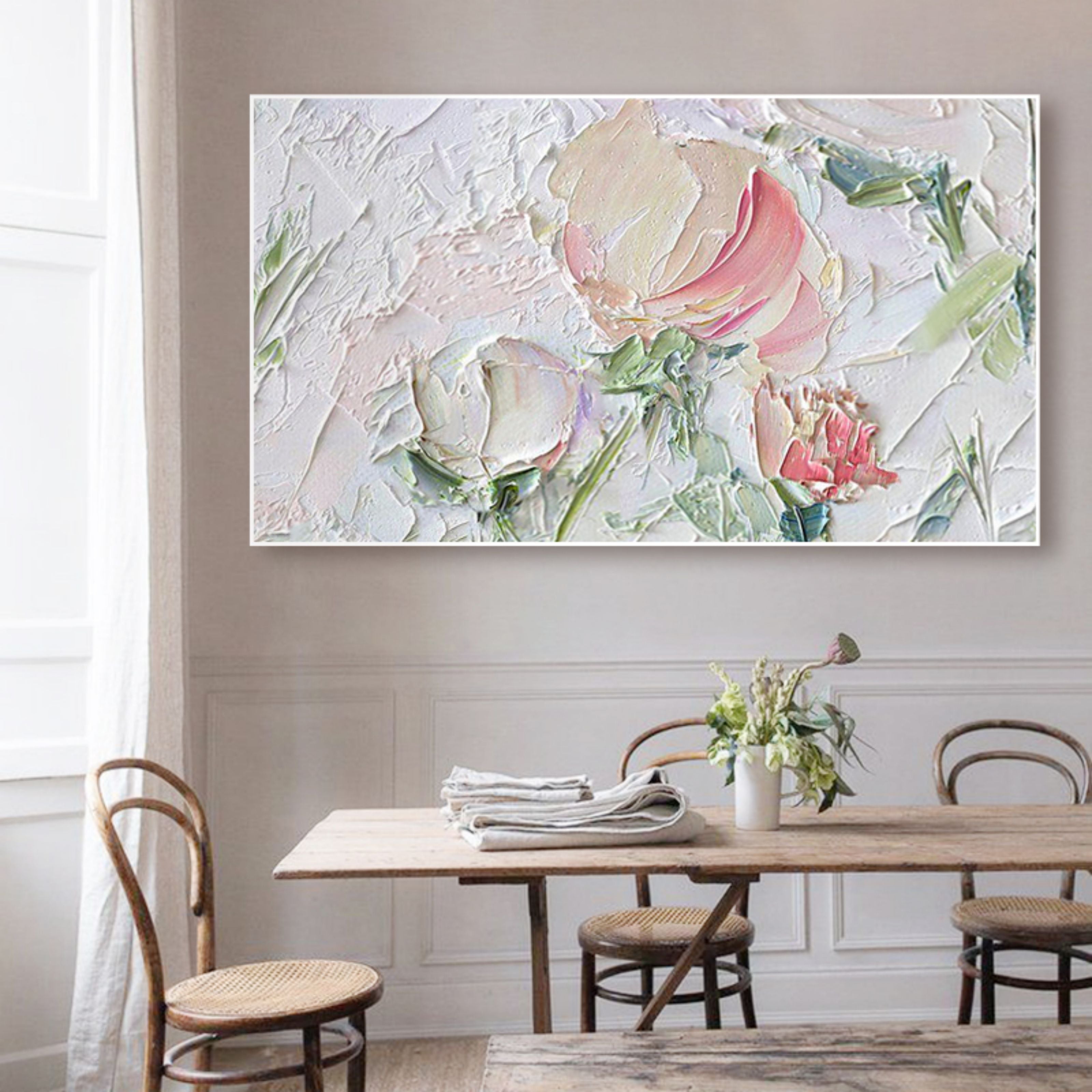 Soft Pink Roses Impasto Painting