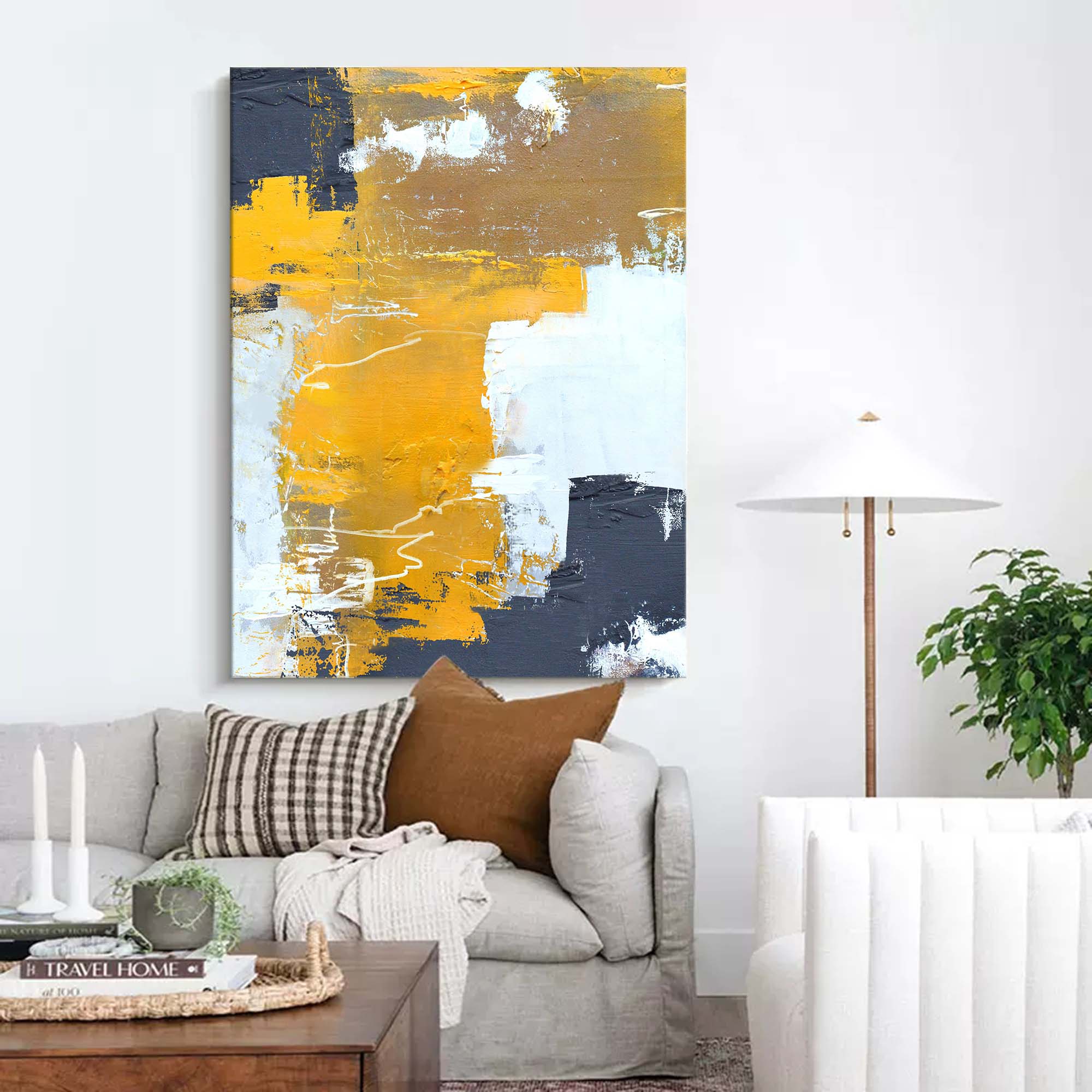 Ochre White Charcoal Textured Canvas