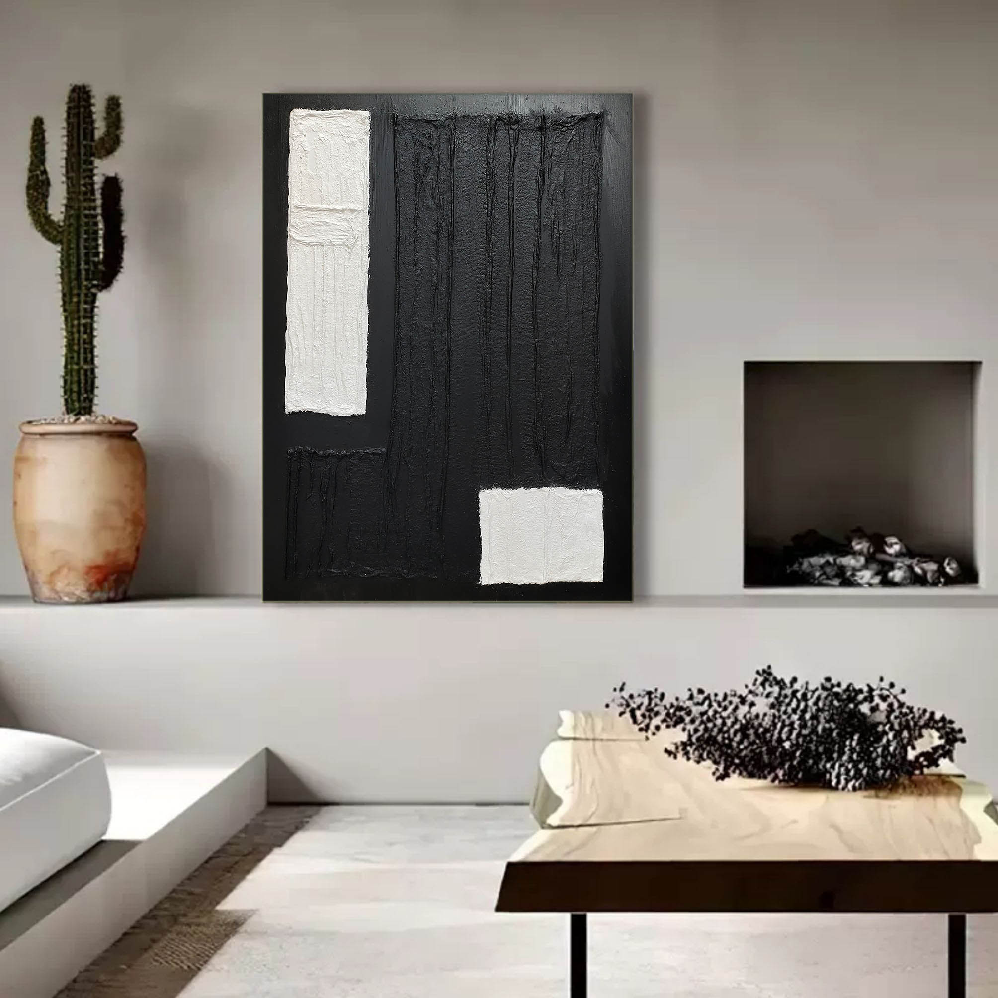 Wall Art Black White Geometric Block Abstract