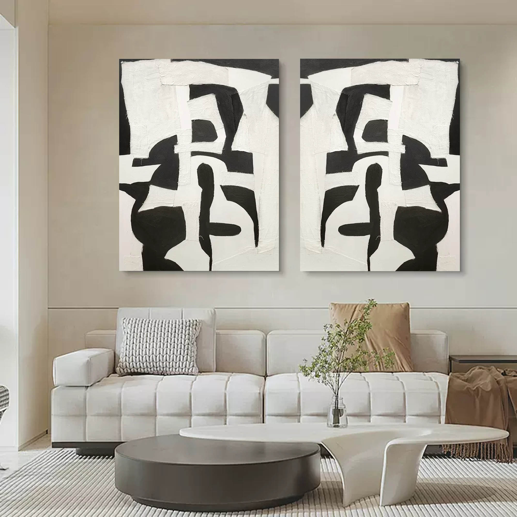 Wall Art Black White Mirror Symmetric Patchwork
