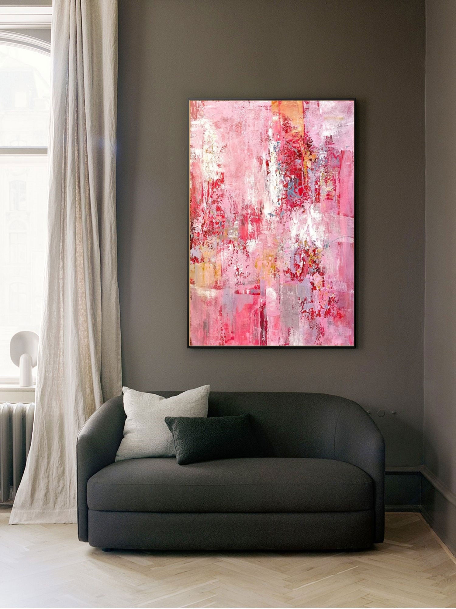Wall Art Pink Abstract Canvas Contemporary Texture Living Room | Neutralighting