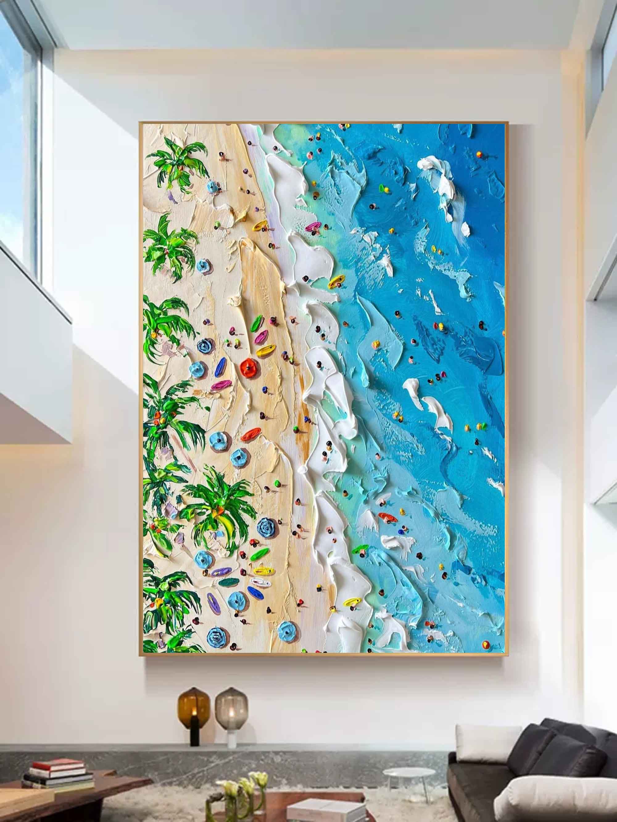 Wall Art Aerial View Beach Scene Lively