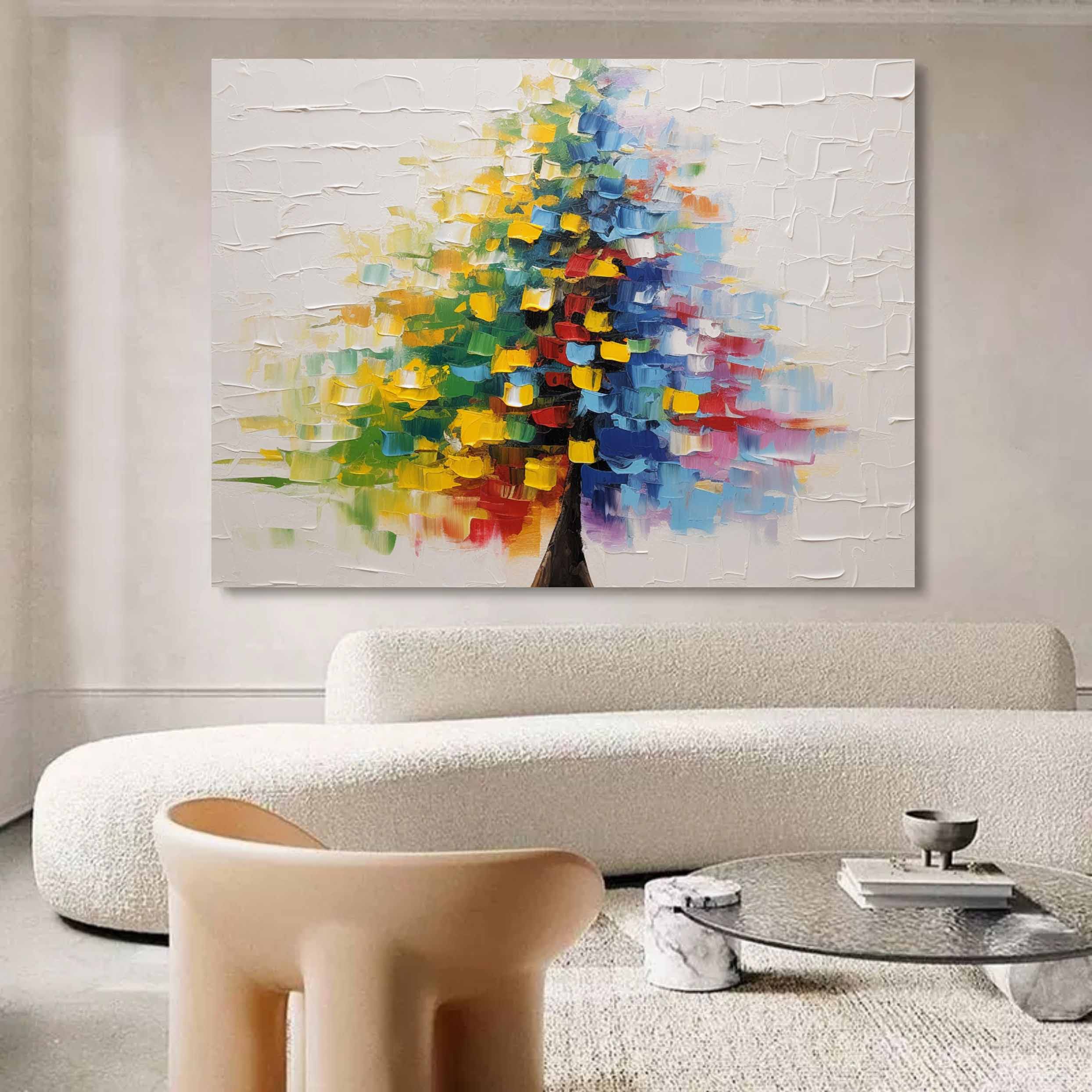 Wall Art Colorful Tree Palette Knife Canvas