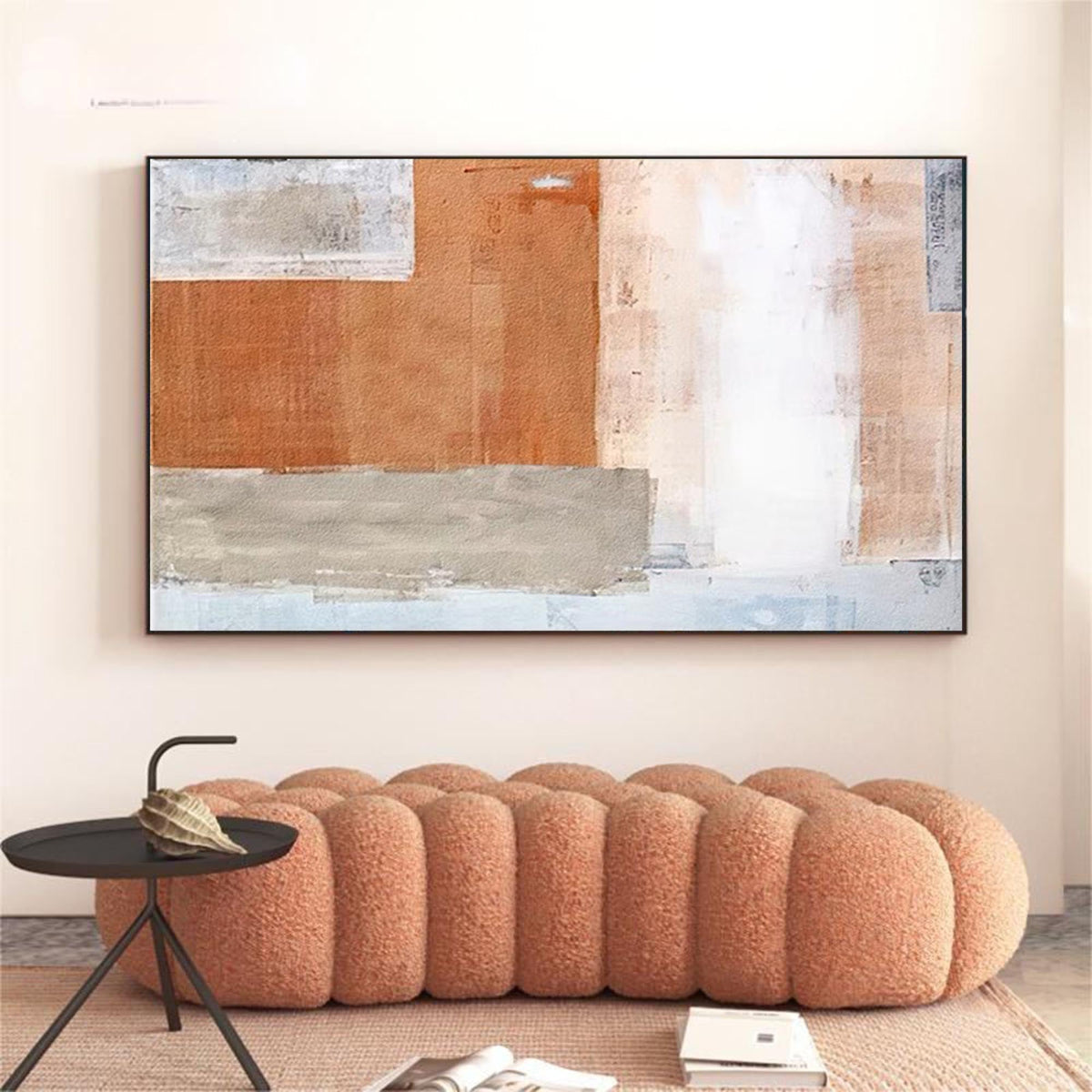 Terracotta Neutral Block Abstract Impasto Canvas Wall