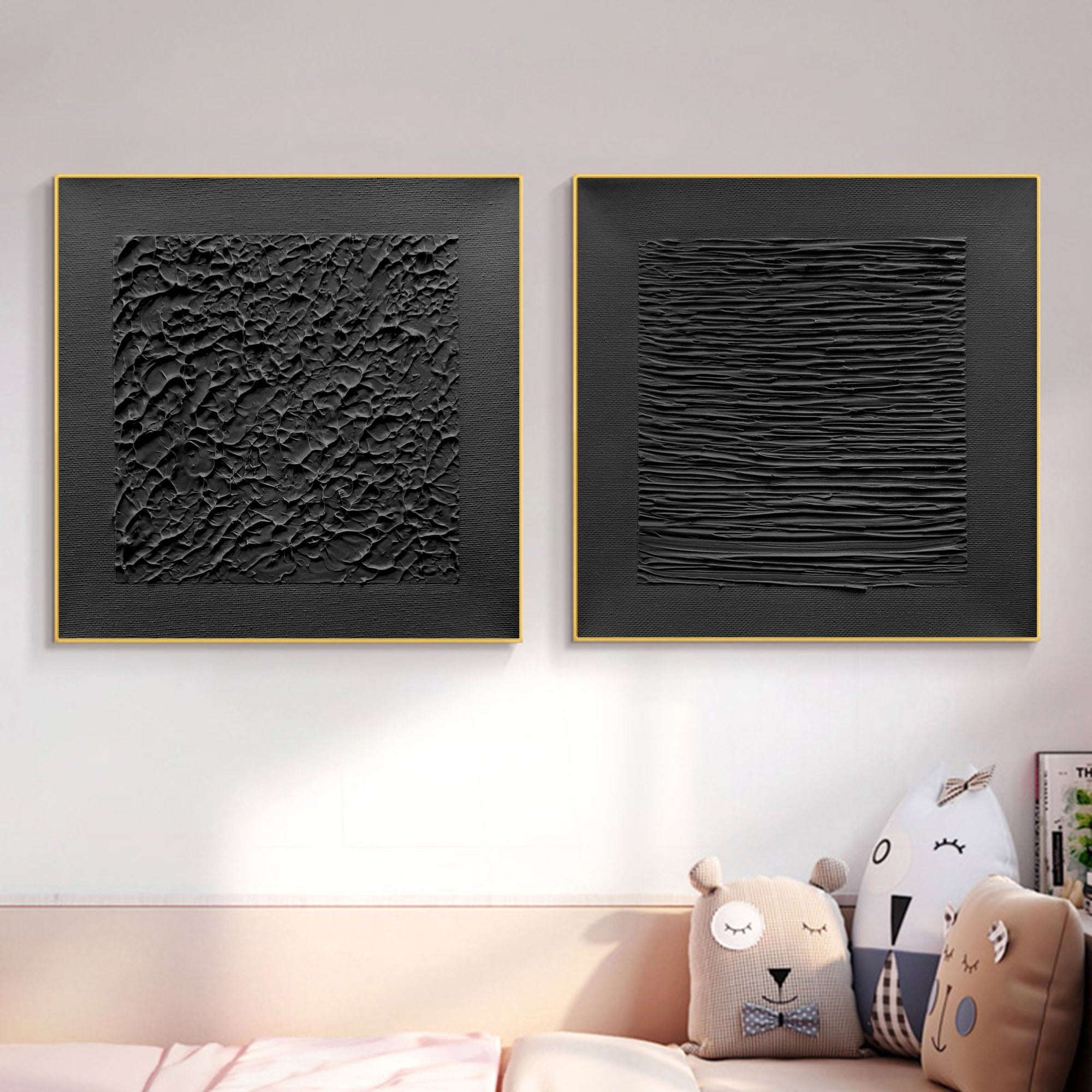 Monochrome Textured Diptych Bas-Relief Painting