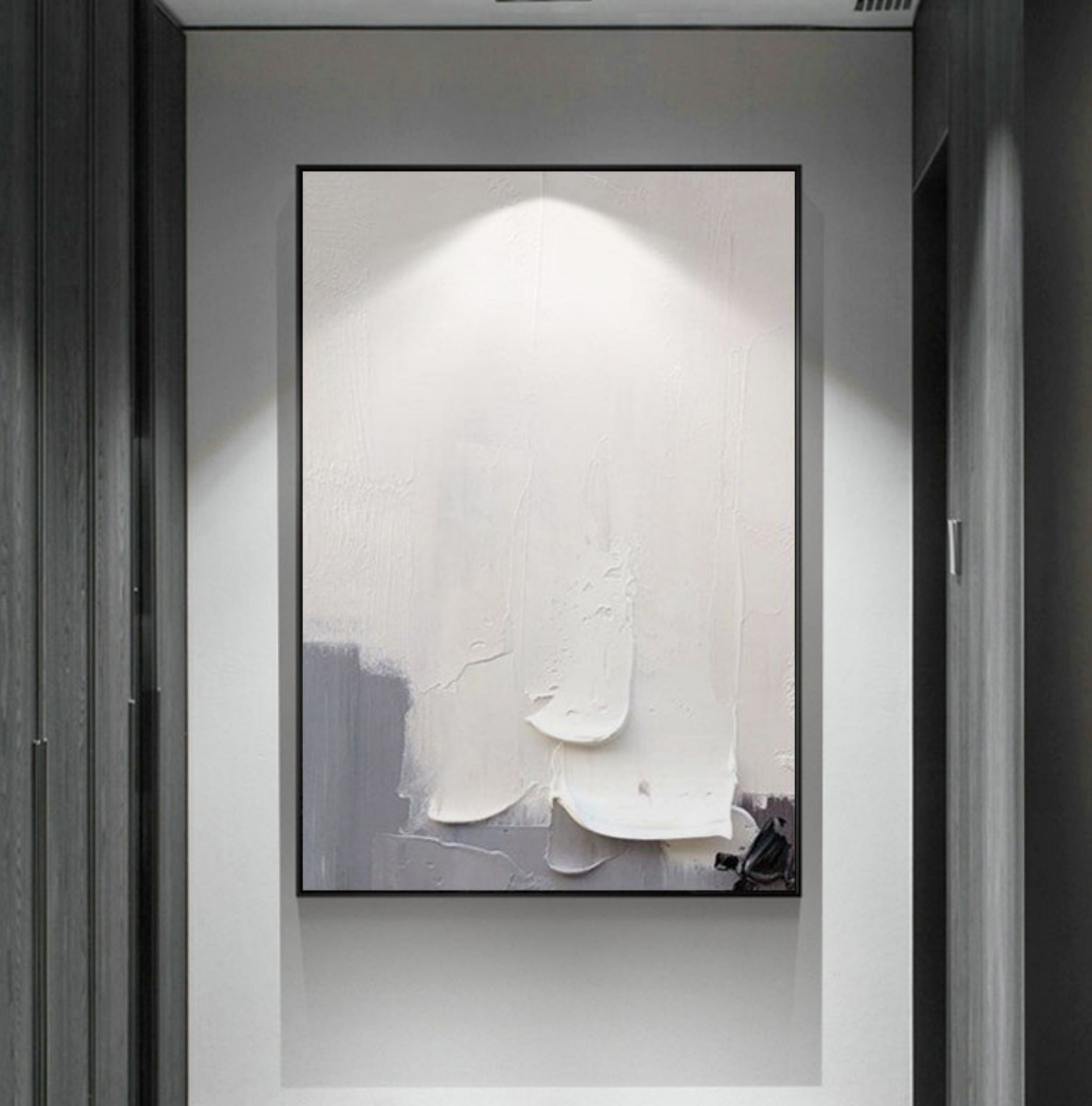 Wall Art Soft Gray White Layered Thick Paint