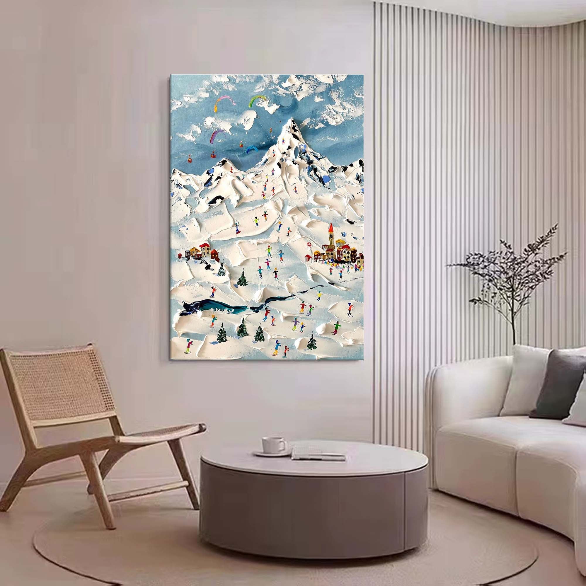 Wall Art Colorful Skiers Mountain Sky Cozy