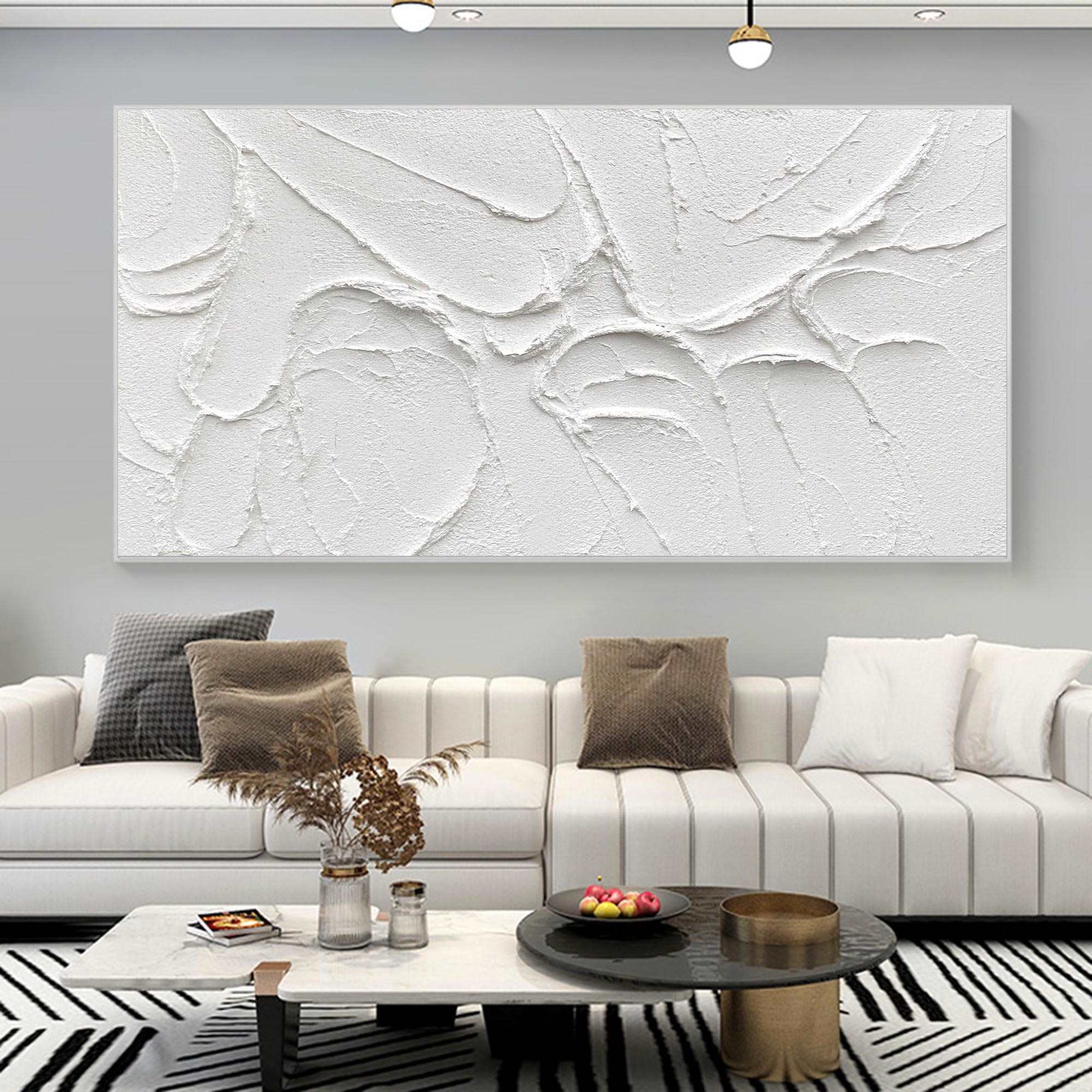Minimalist White Textured Abstract Canvas Wall Art