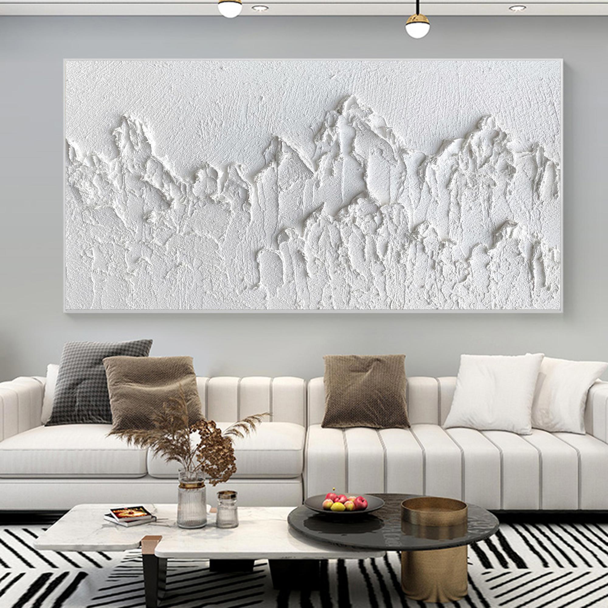 Minimalist White Mountain Textured Canvas Wall Art