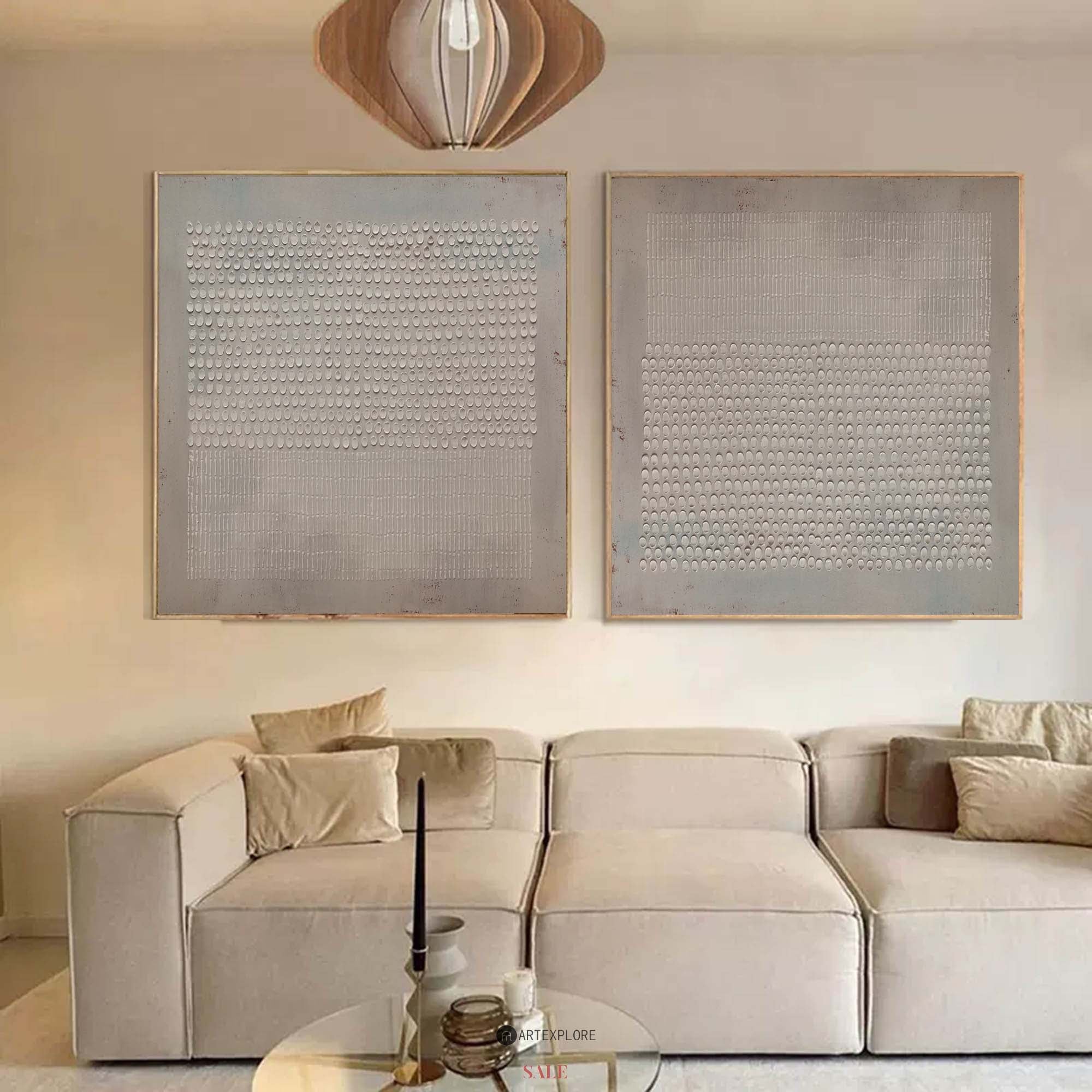 Set of 2 Abstract Beige Minimalist Art