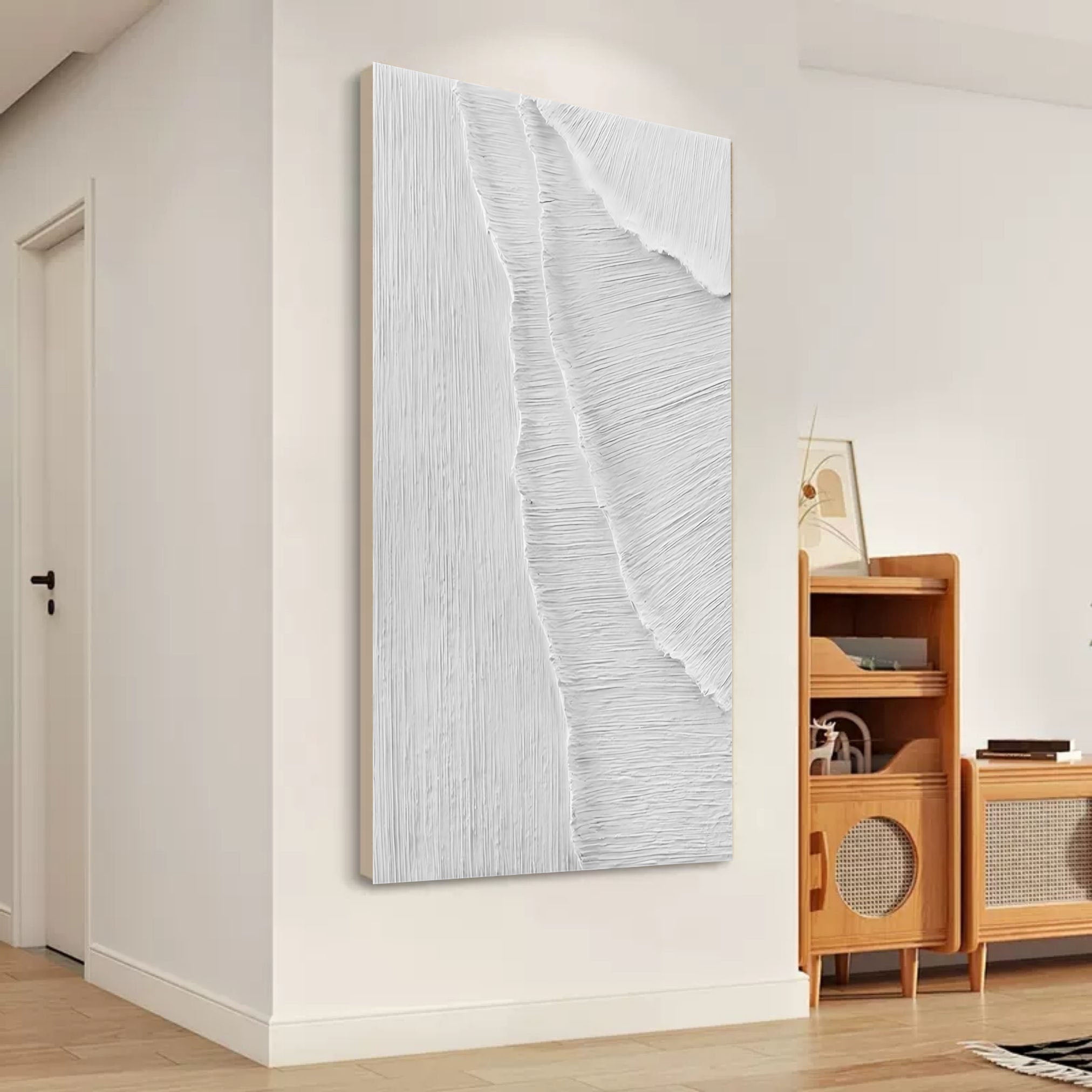 Wall Art Minimalist White Textured Wave