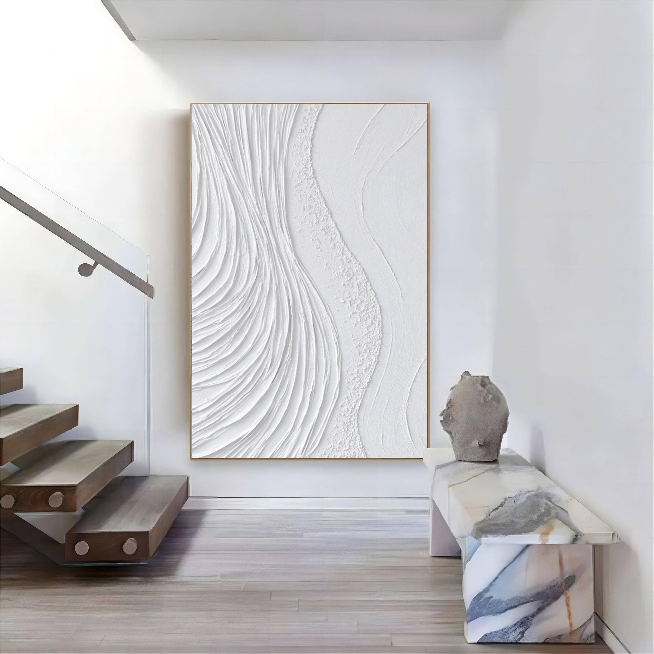 Wall Art White Wavy Swirl Abstract