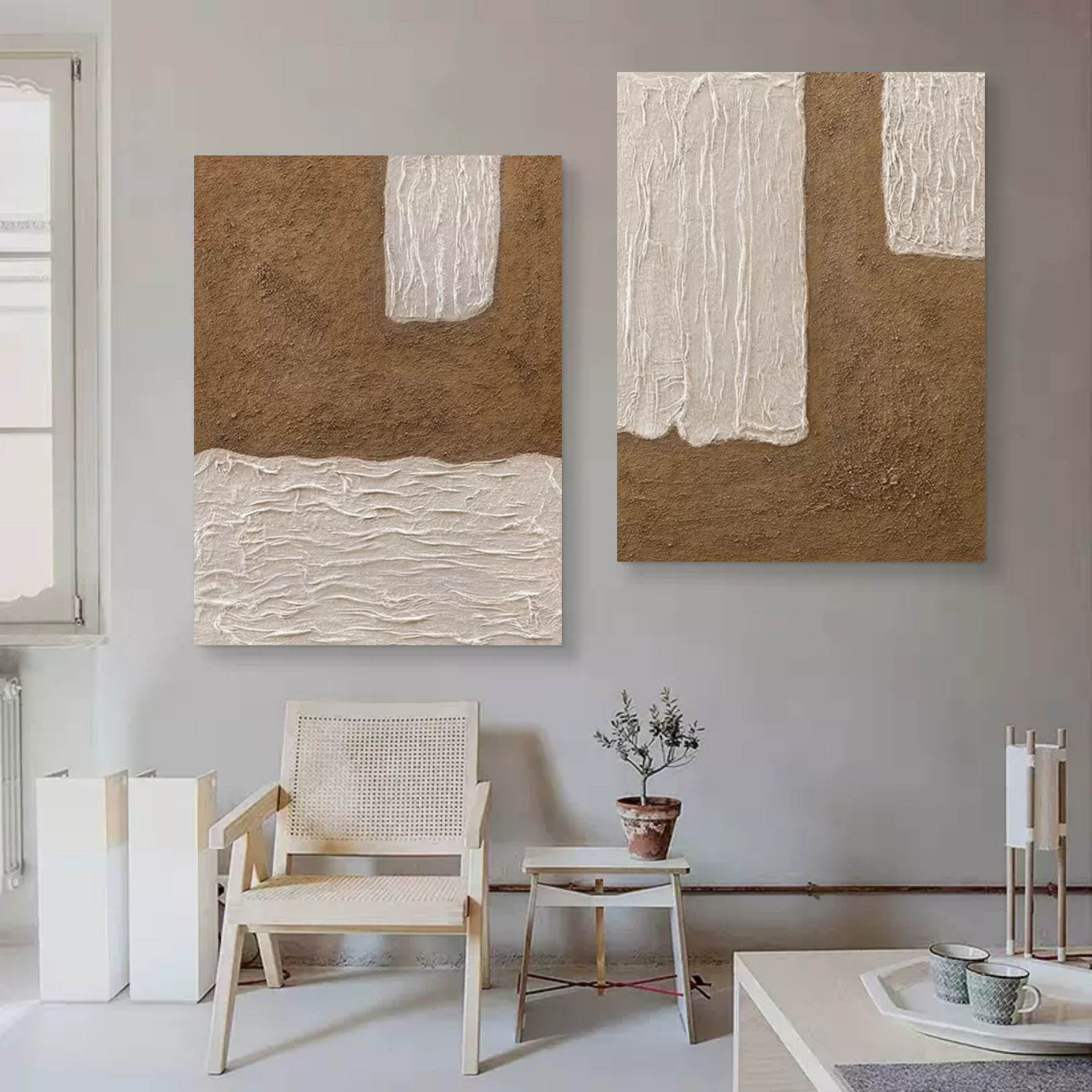 Wall Art Warm Brown White Block Diptych