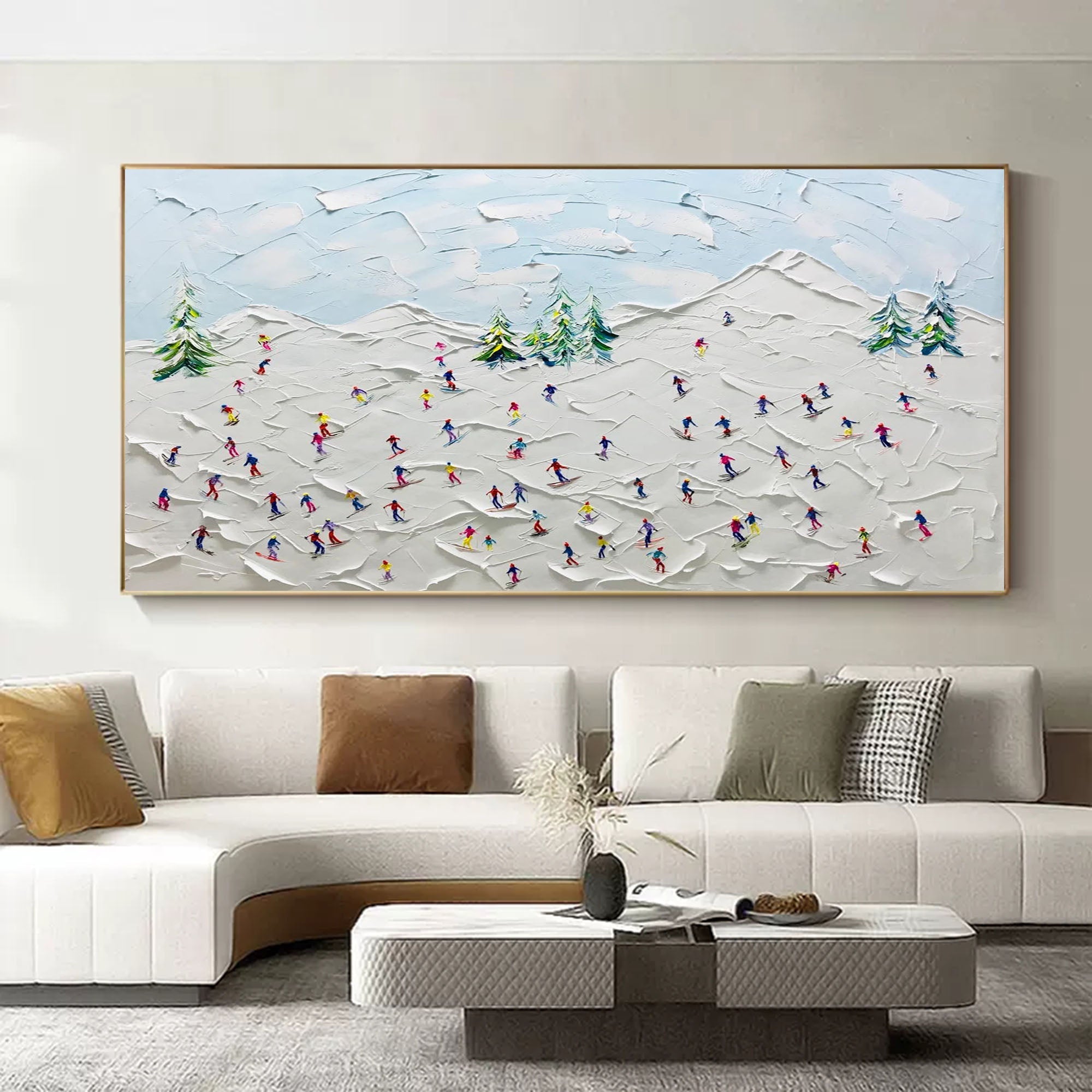 Wall Art Colorful Ski Resort Mountain Scene