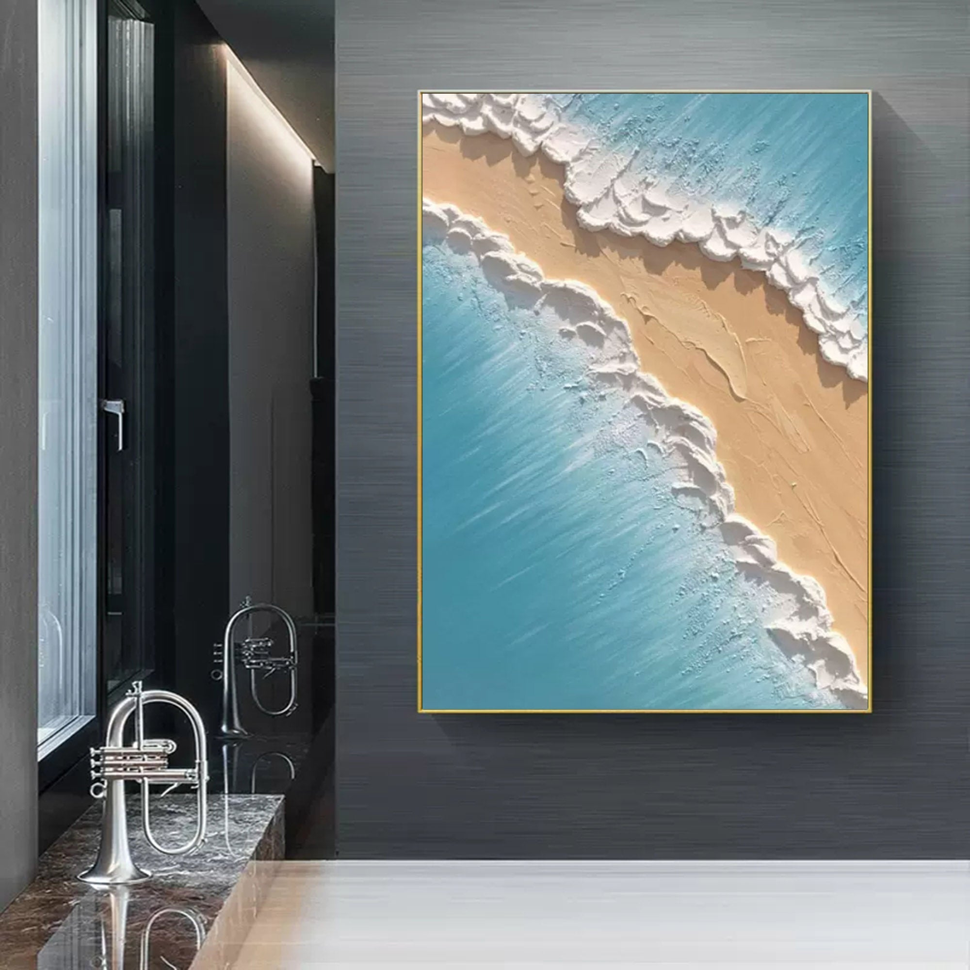 Wall Art Textured Coastal Beach Wave Seascape