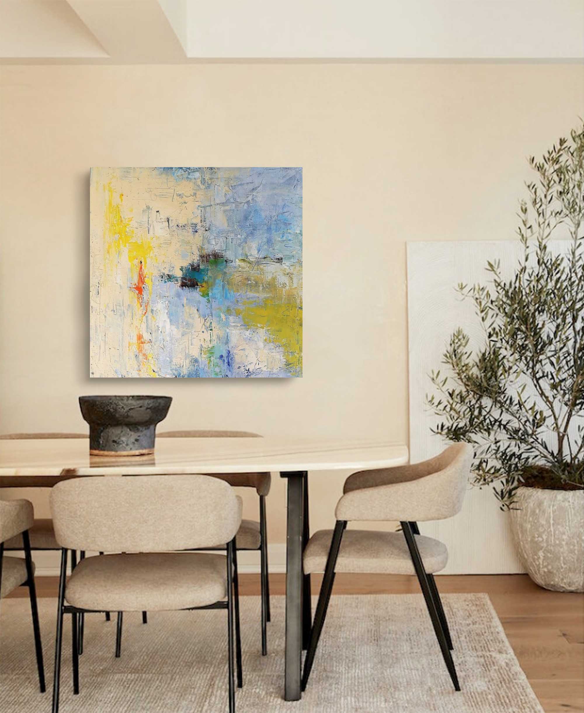 Sunny Yellow Blue Abstract Canvas Art