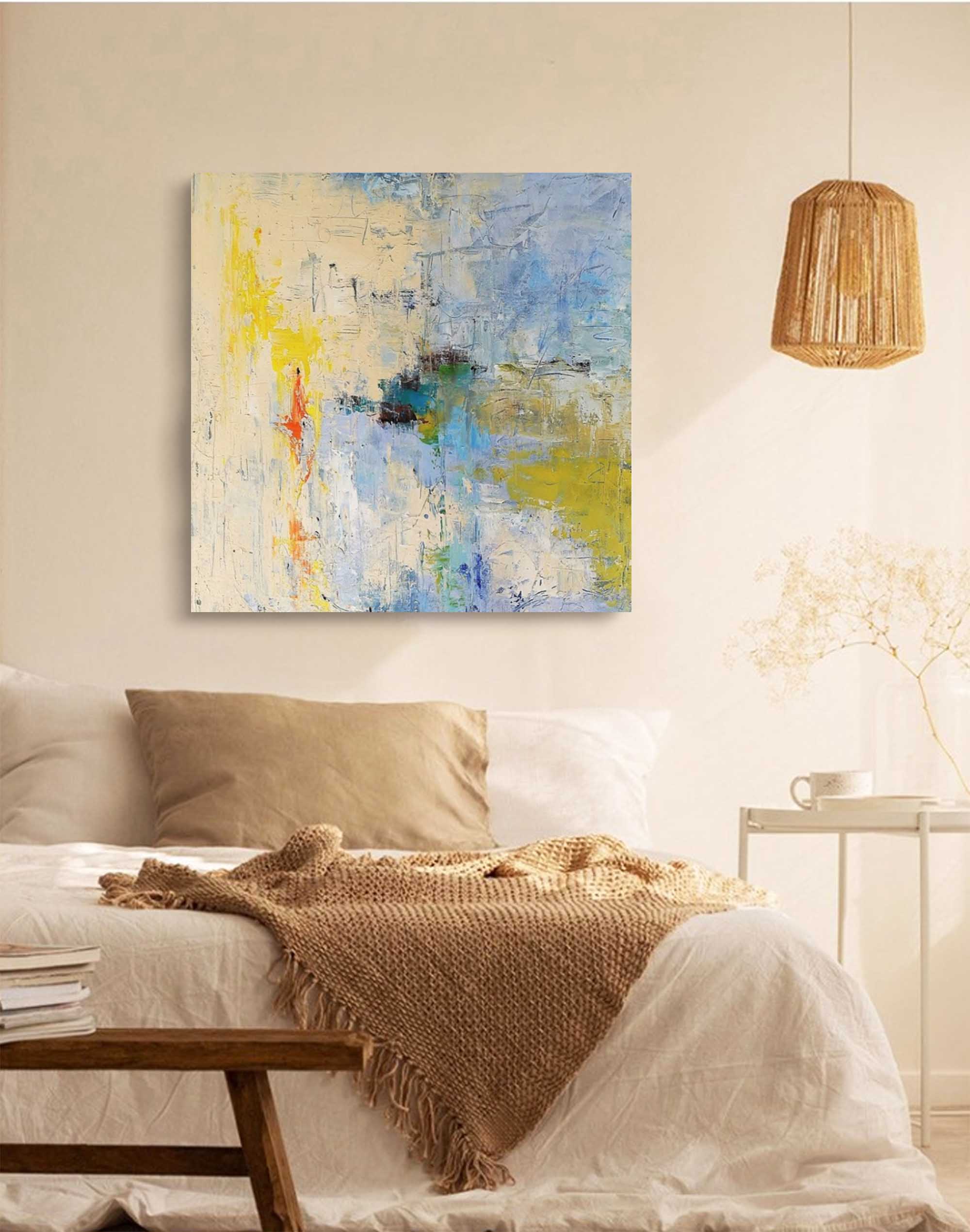 Sunny Yellow Blue Abstract Canvas Art
