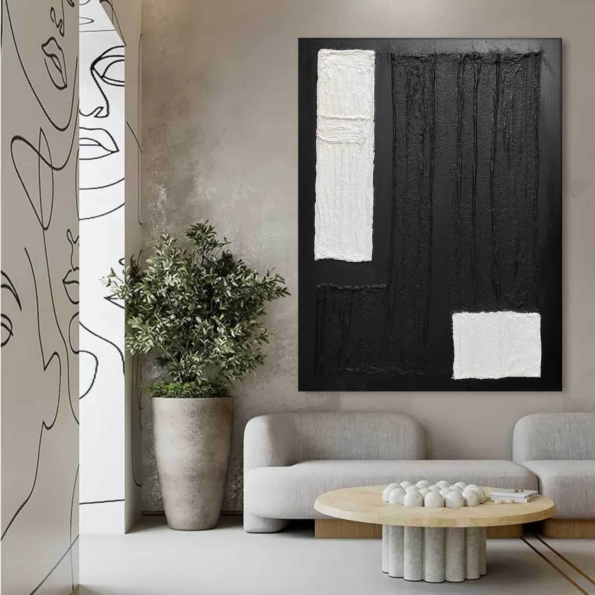 Wall Art Black White Geometric Block Abstract
