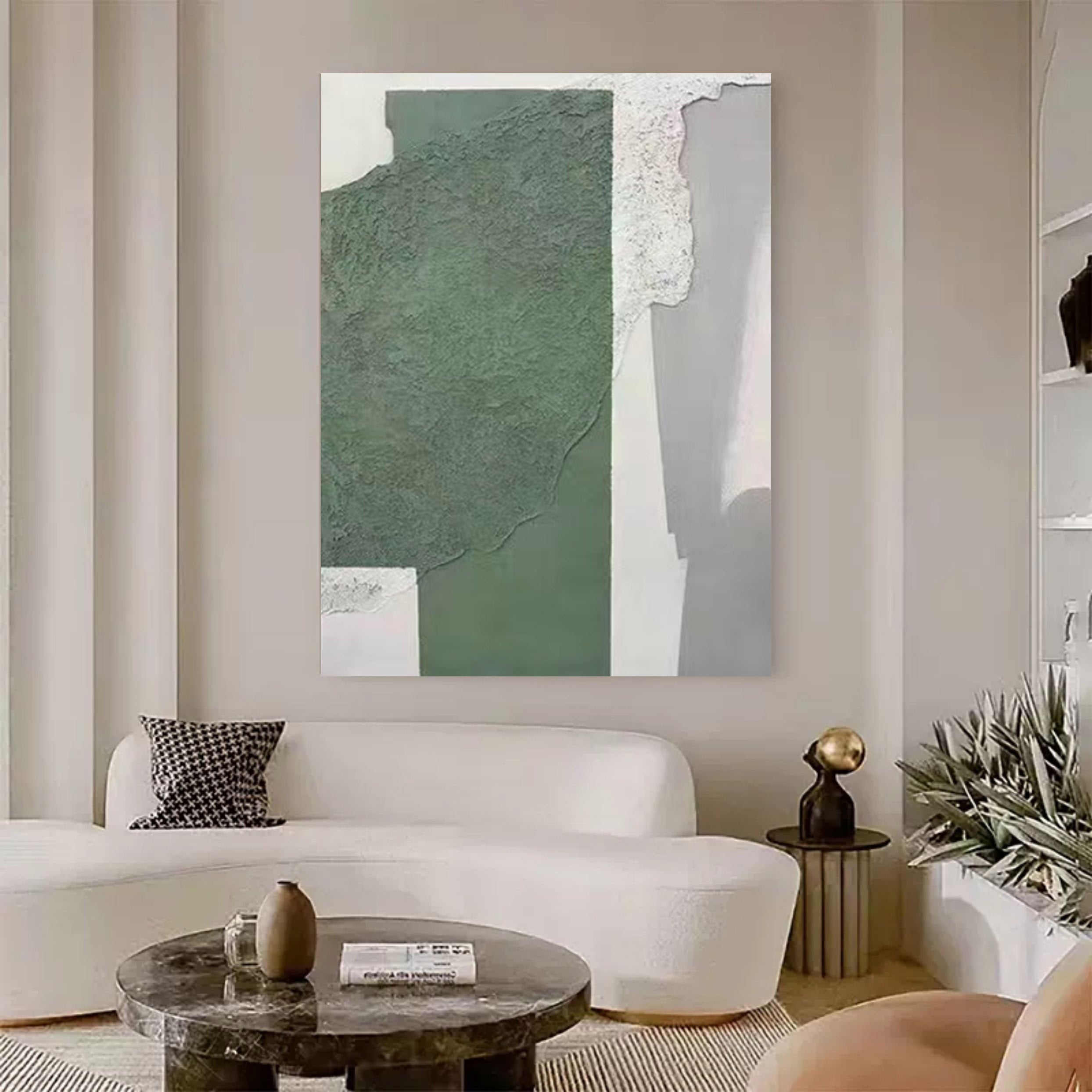 Wall Art Vertical Abstract Geometric Block Sage Green