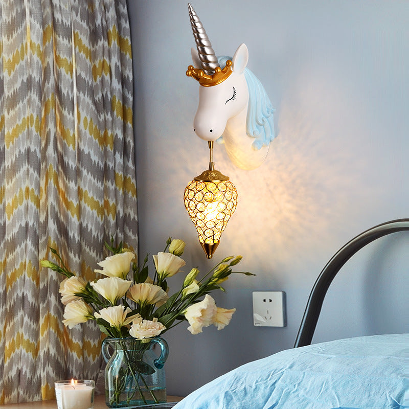 Arisha Modern Unicorn/Strawberry Art Wall Lamp, Pink/Blue - Neutralighting