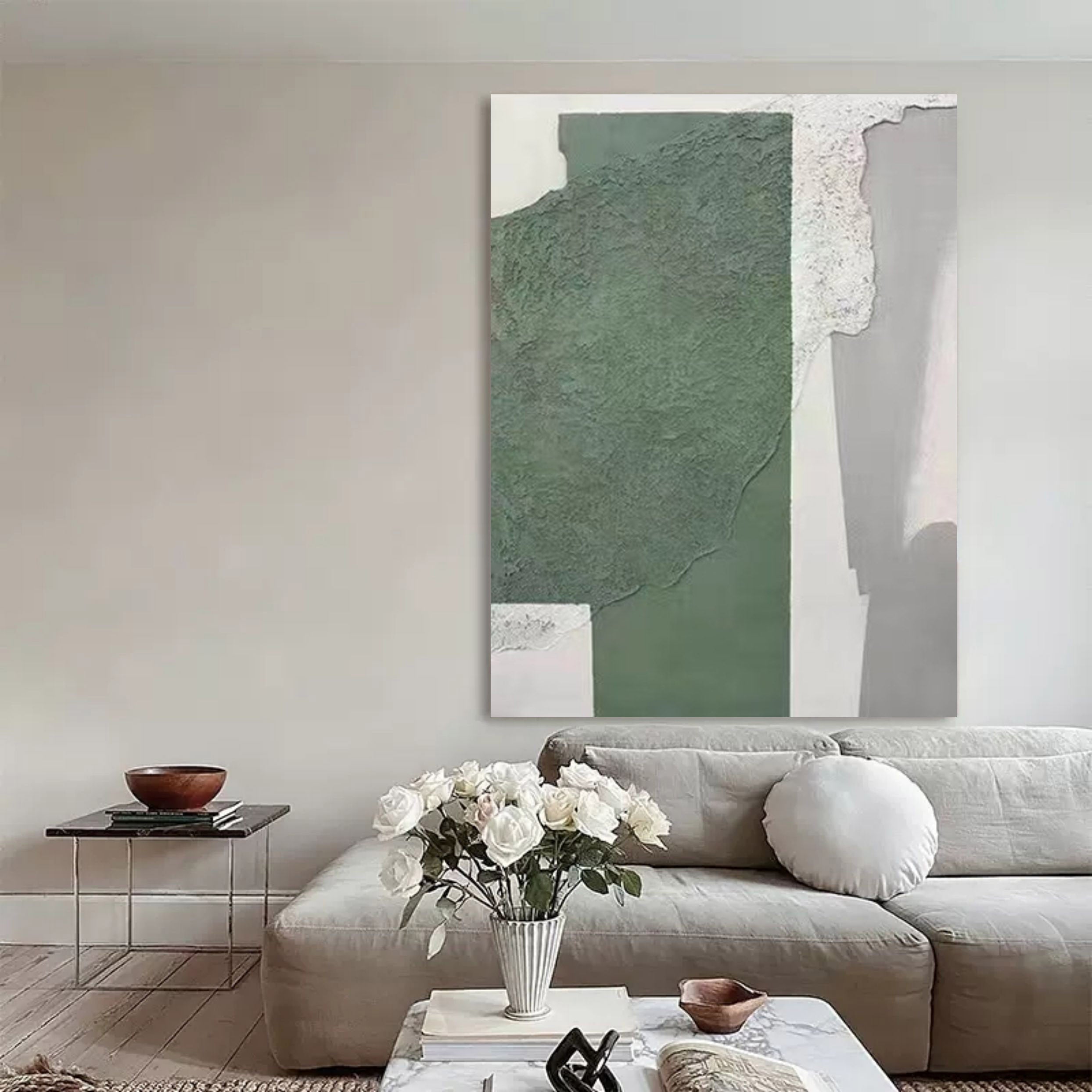 Wall Art Vertical Abstract Geometric Block Sage Green