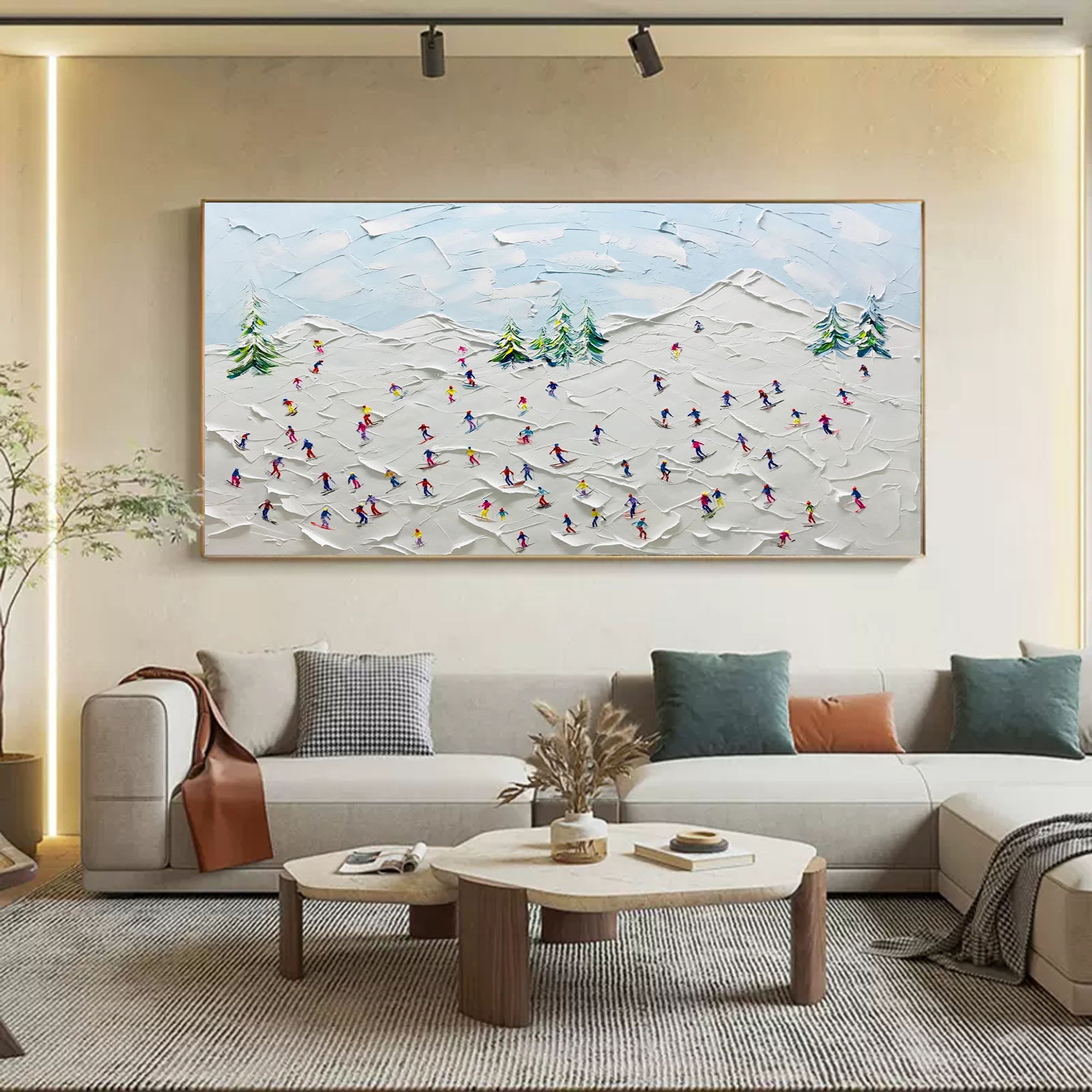 Wall Art Colorful Ski Resort Mountain Scene