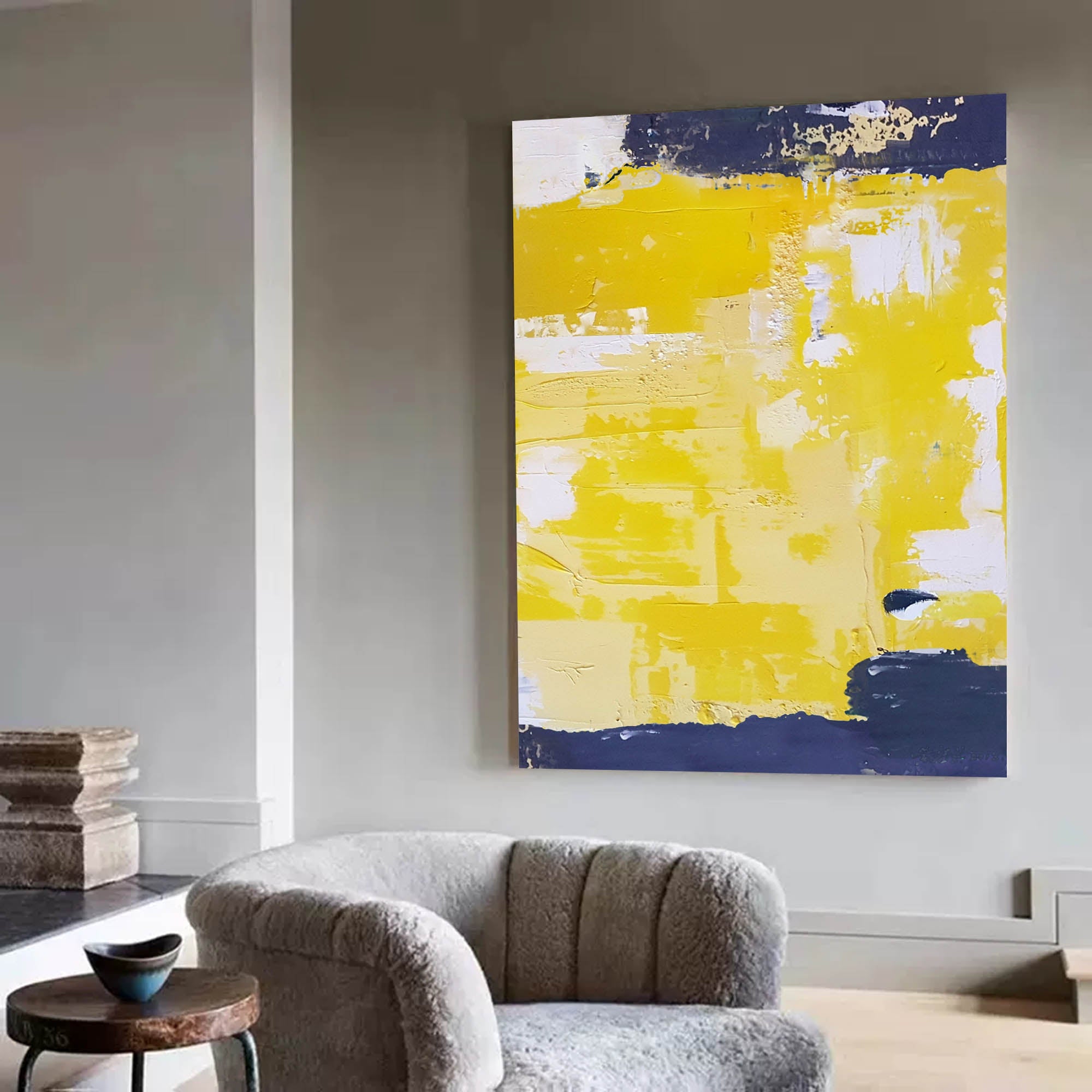 Wall Art Modern Textured Yellow Navy