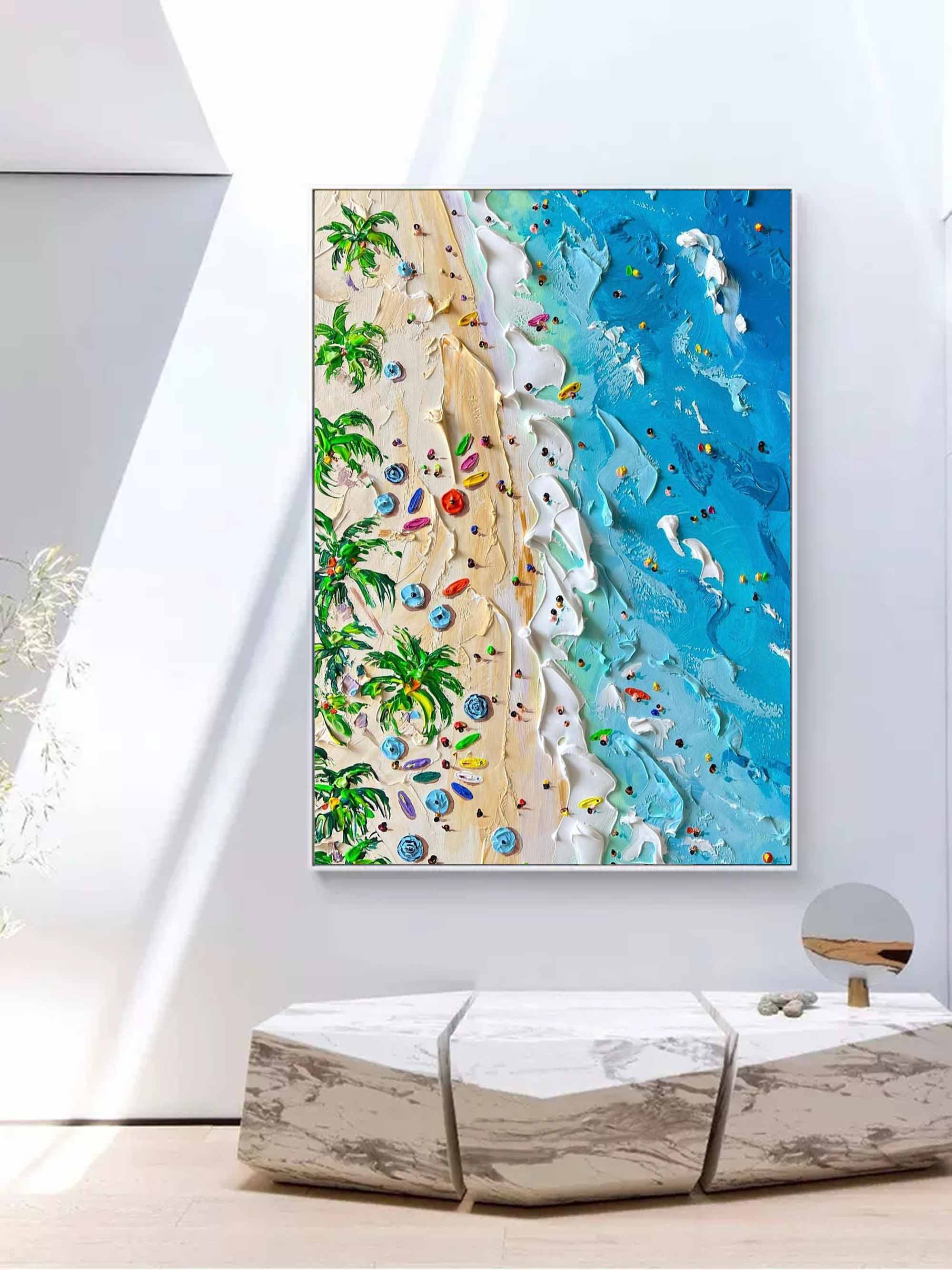 Wall Art Aerial View Beach Scene Lively