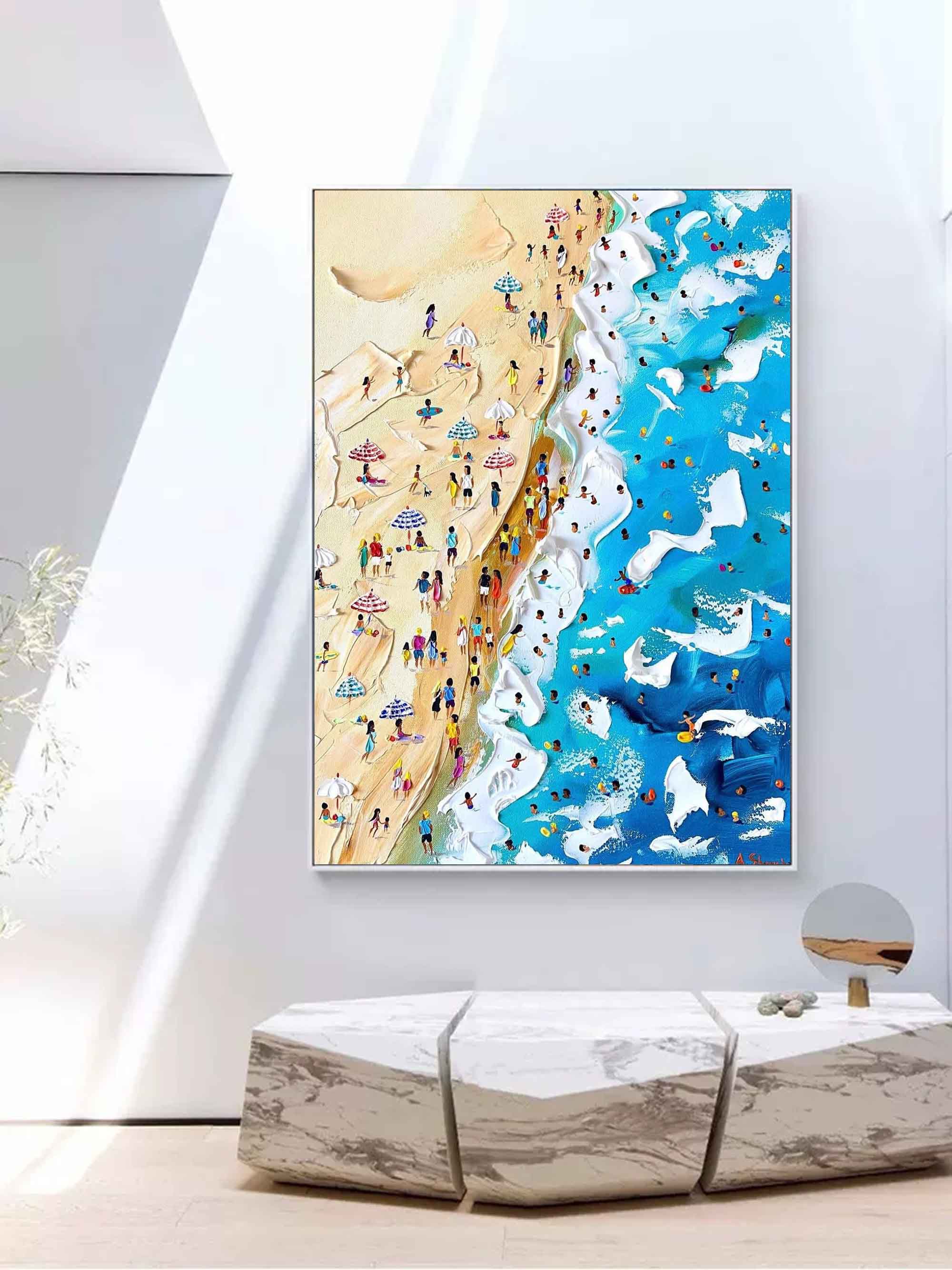 Set of 3 Vibrant Beach Scene Triptych Abstract Painting