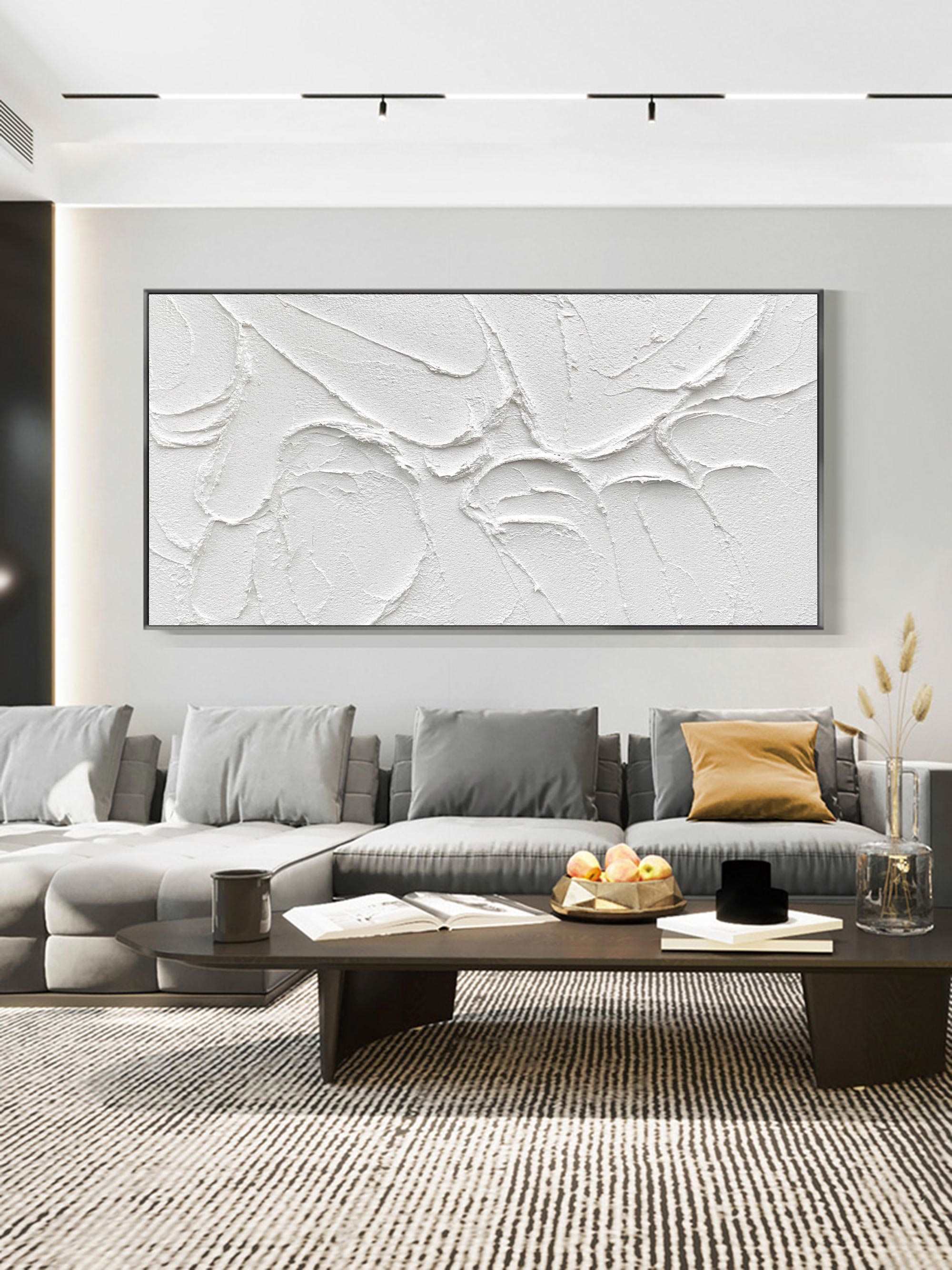 Minimalist White Textured Abstract Canvas Wall Art
