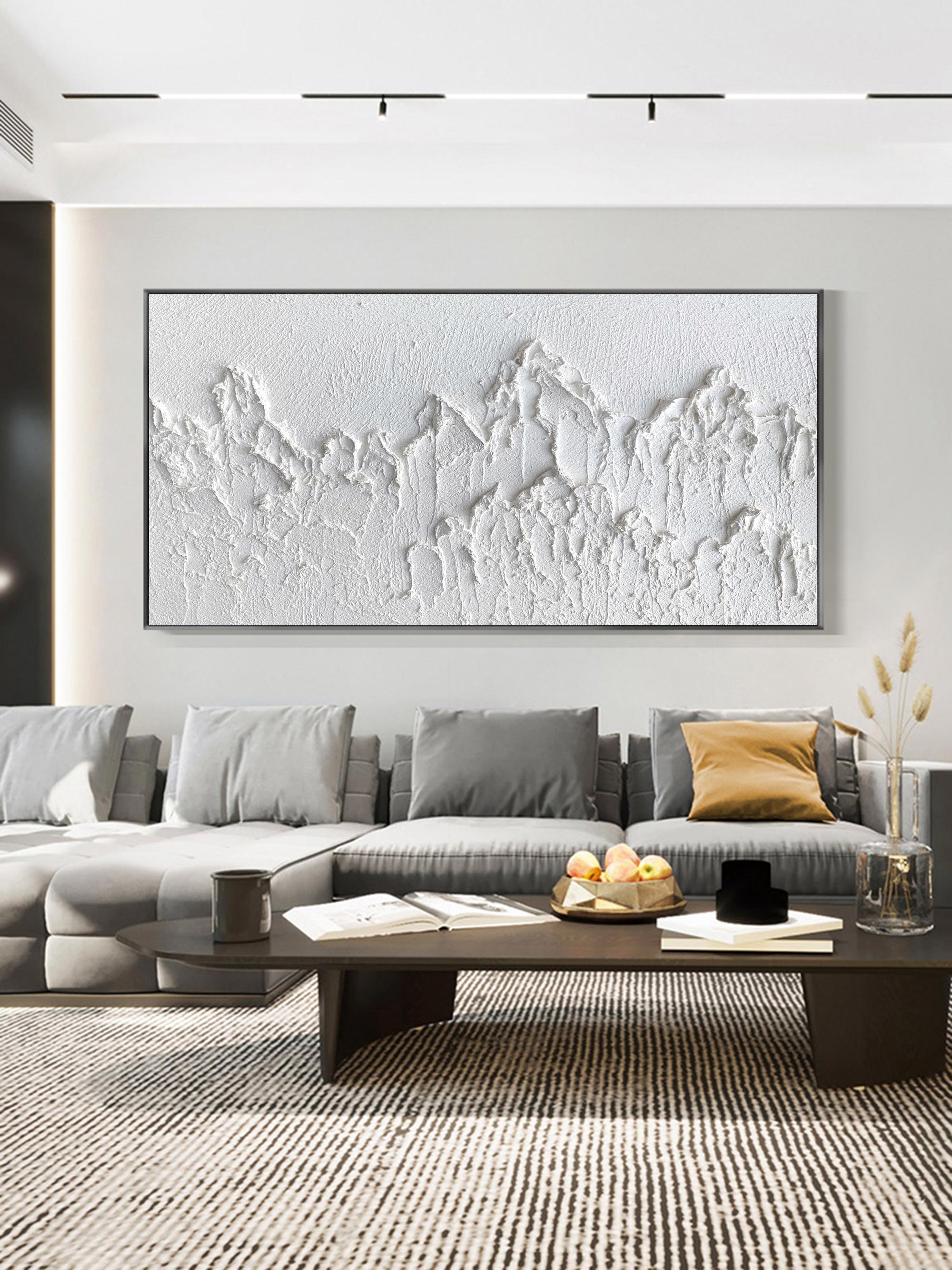 Minimalist White Mountain Textured Canvas Wall Art