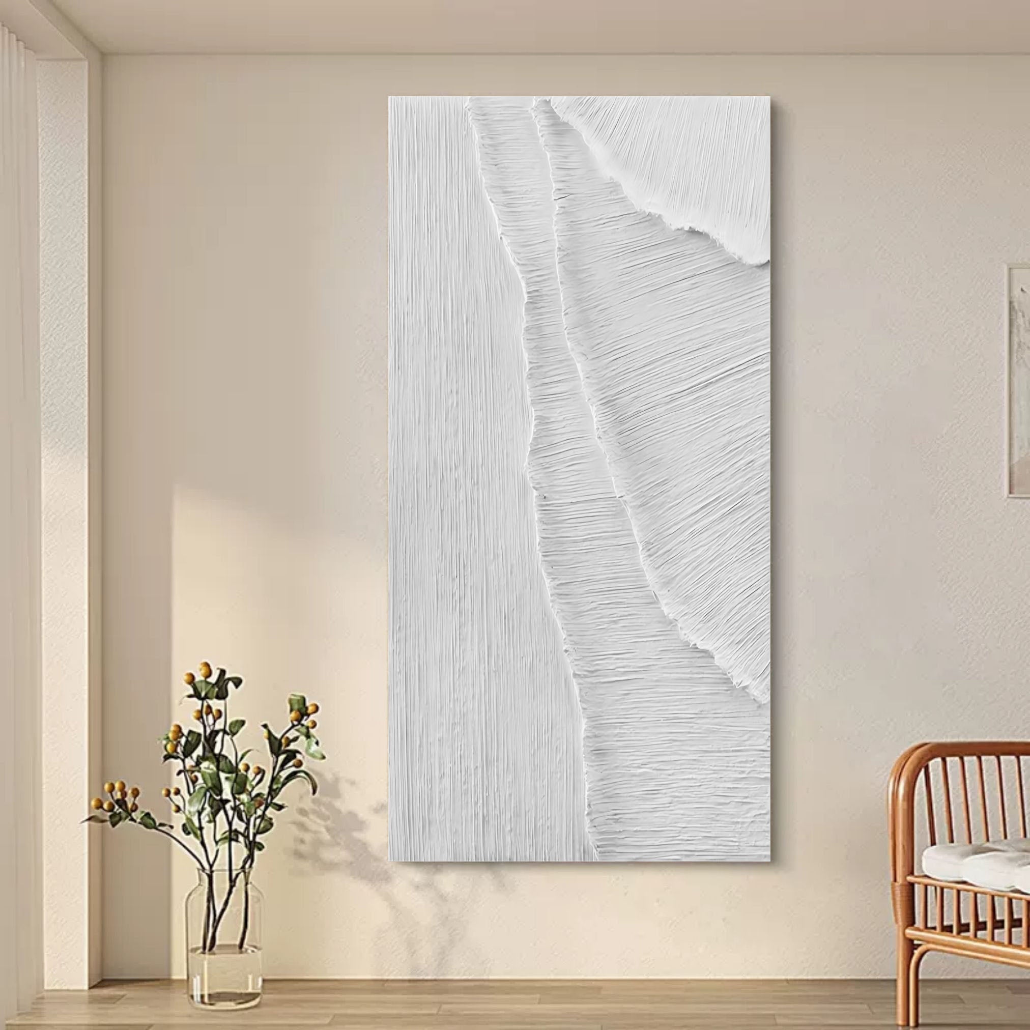 Wall Art Minimalist White Textured Wave