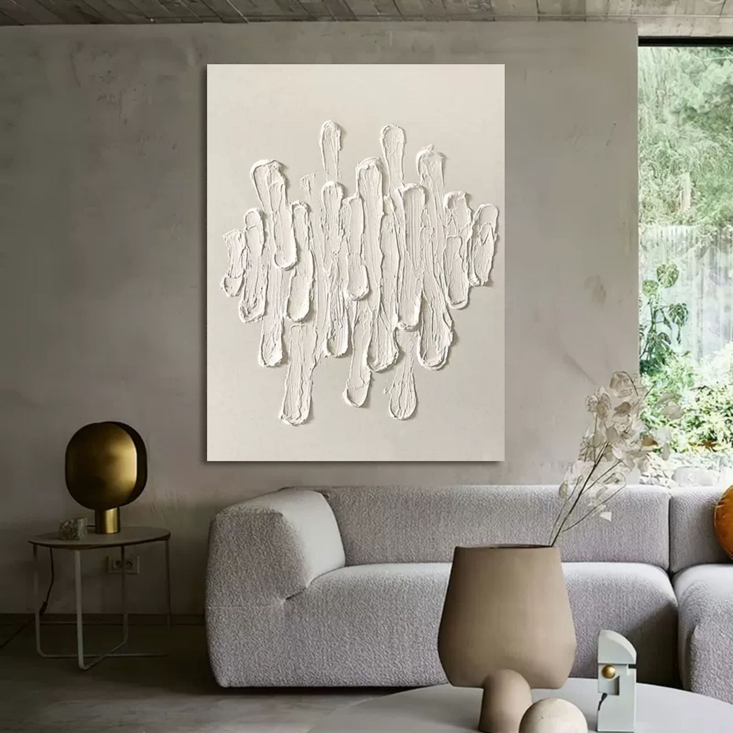 Wall Art White Plaster Strokes Minimalist Texture Living Room | Neutralighting