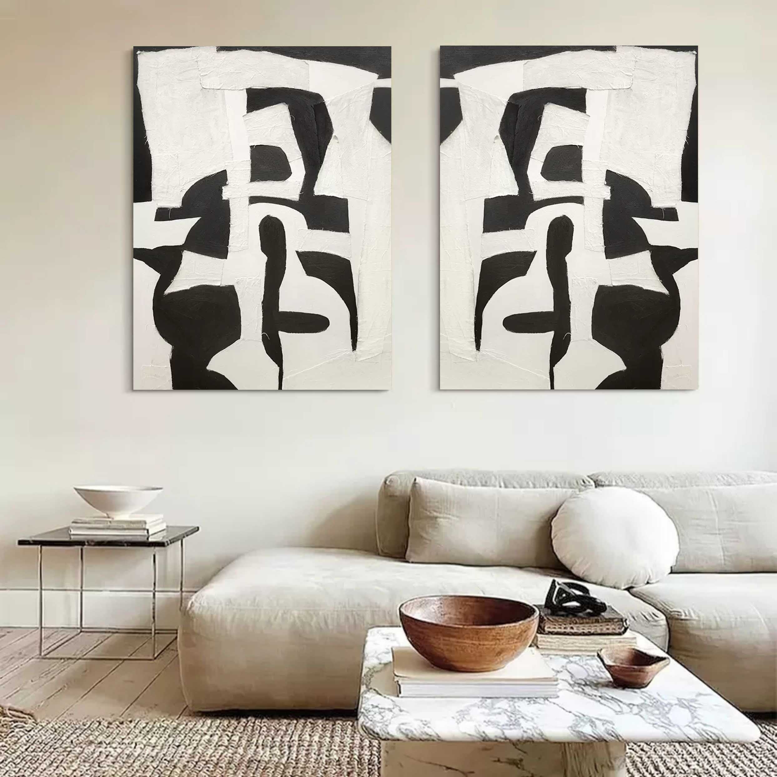 Wall Art Black White Mirror Symmetric Patchwork