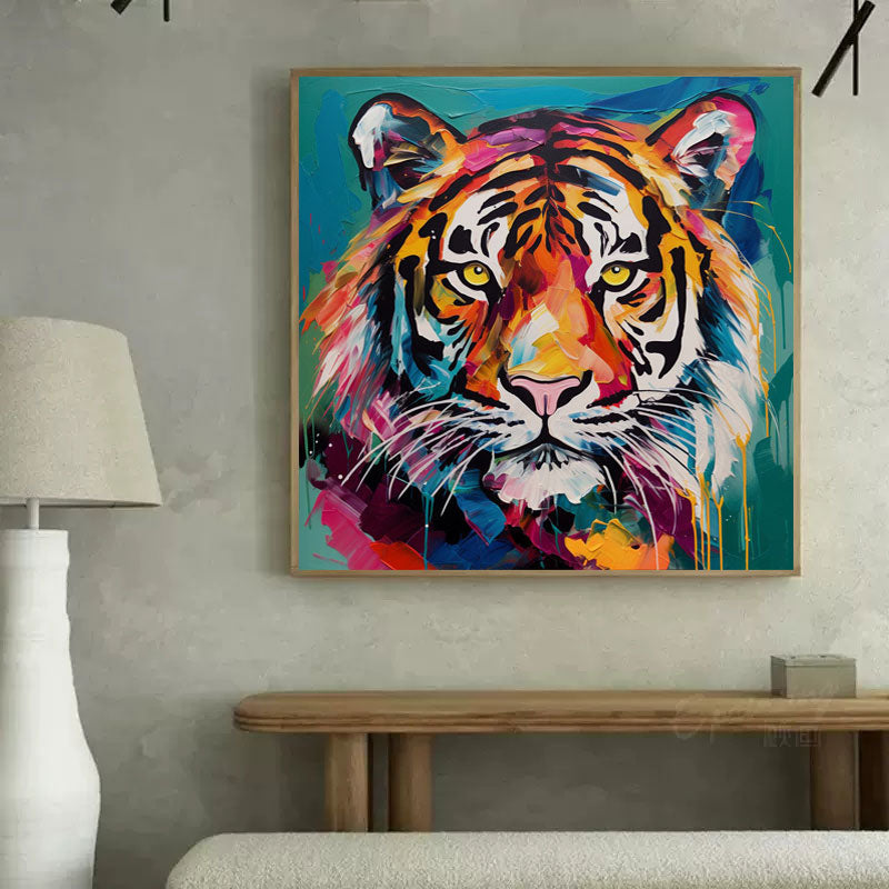 Neon Hued Tiger Portrait Wall Art
