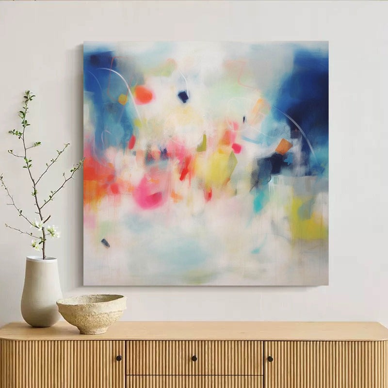 Colorful Blue Pink Abstract Oil Painting