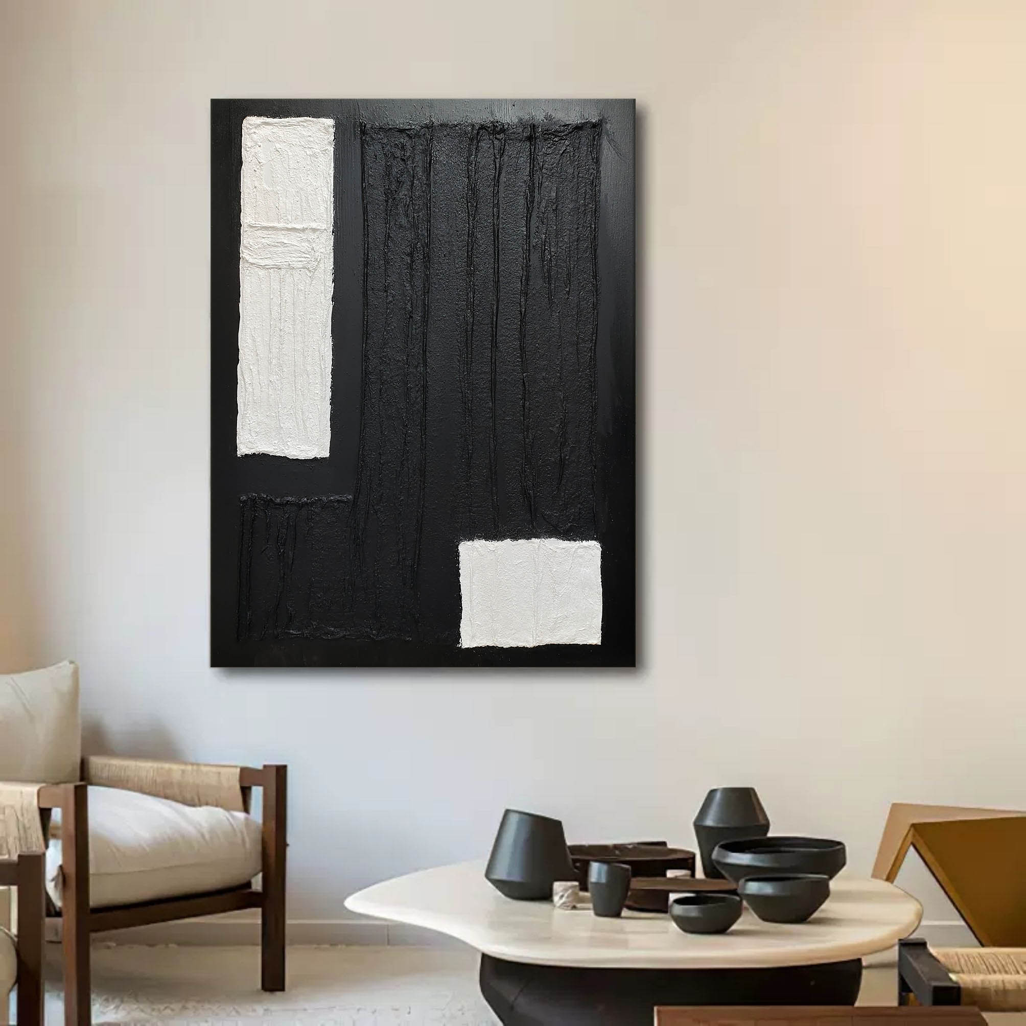 Wall Art Black White Geometric Block Abstract
