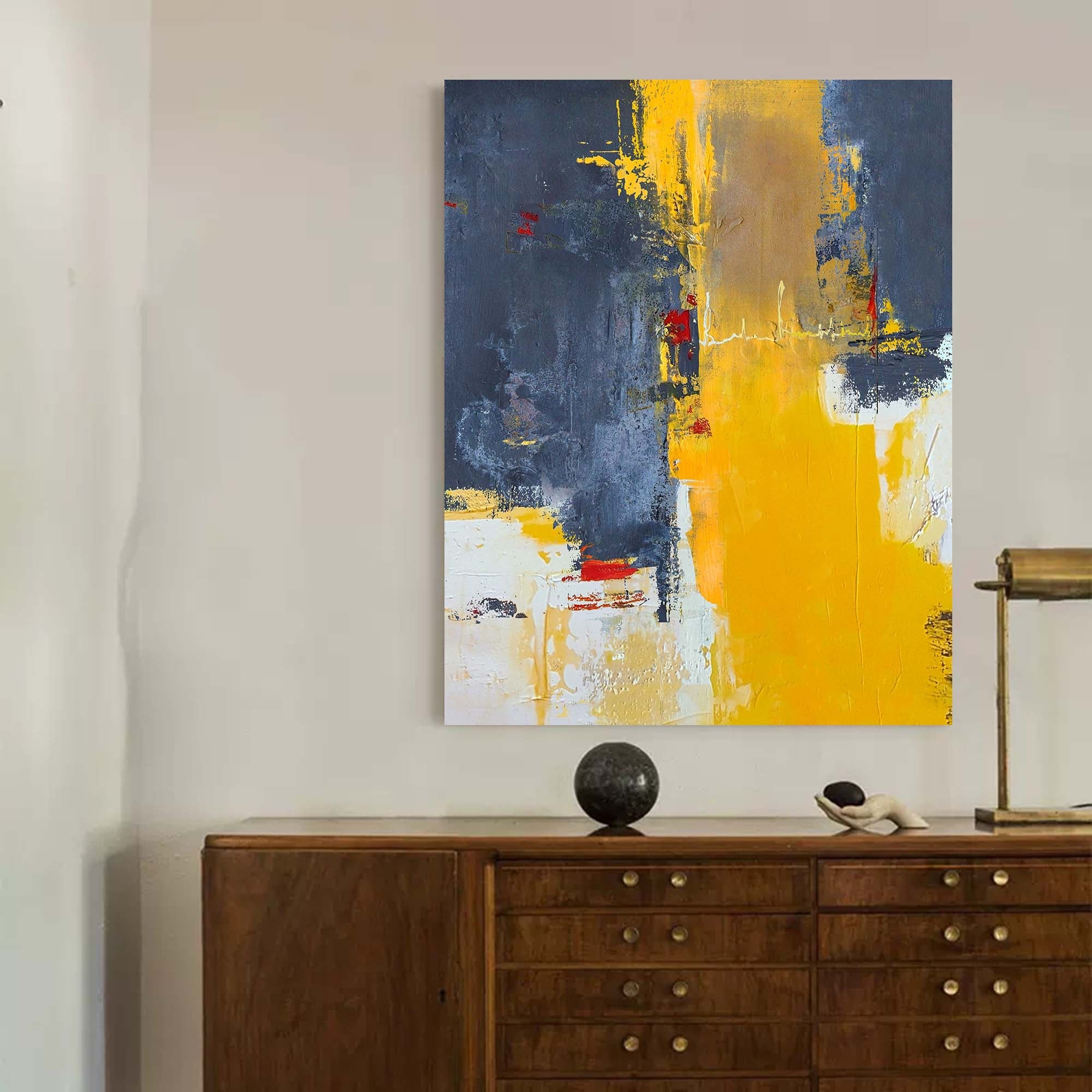 Yellow Grey Red Abstract Wall Art