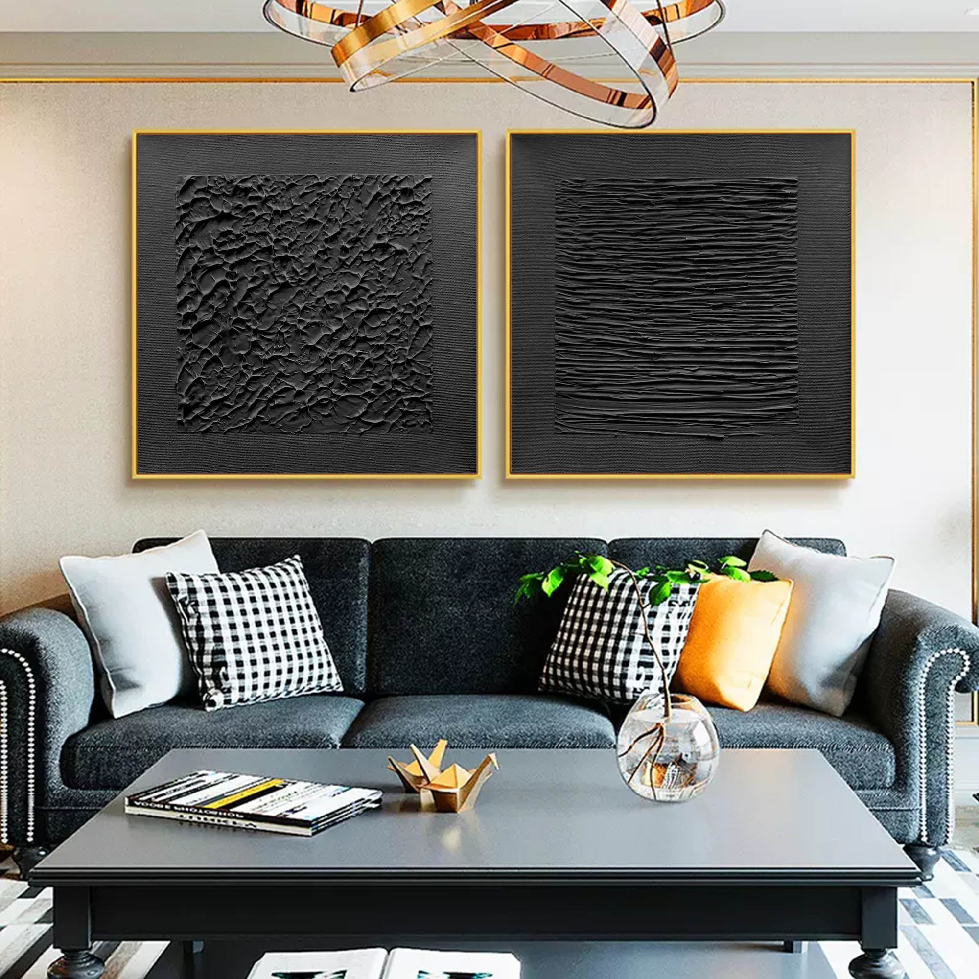 Monochrome Textured Diptych Bas-Relief Painting